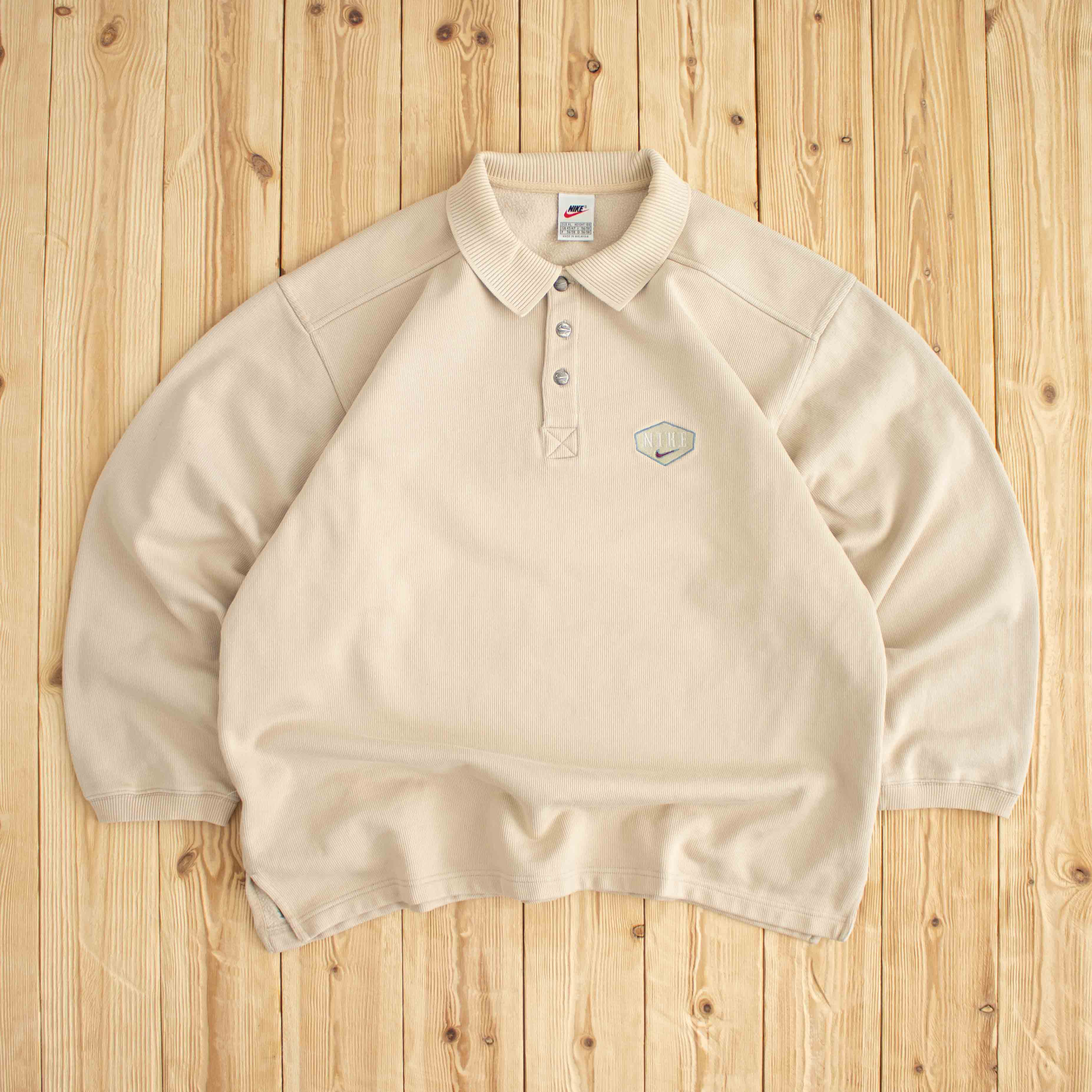 (L/XL) Vintage Nike Classy Embroidered Button Up Sweatshirt