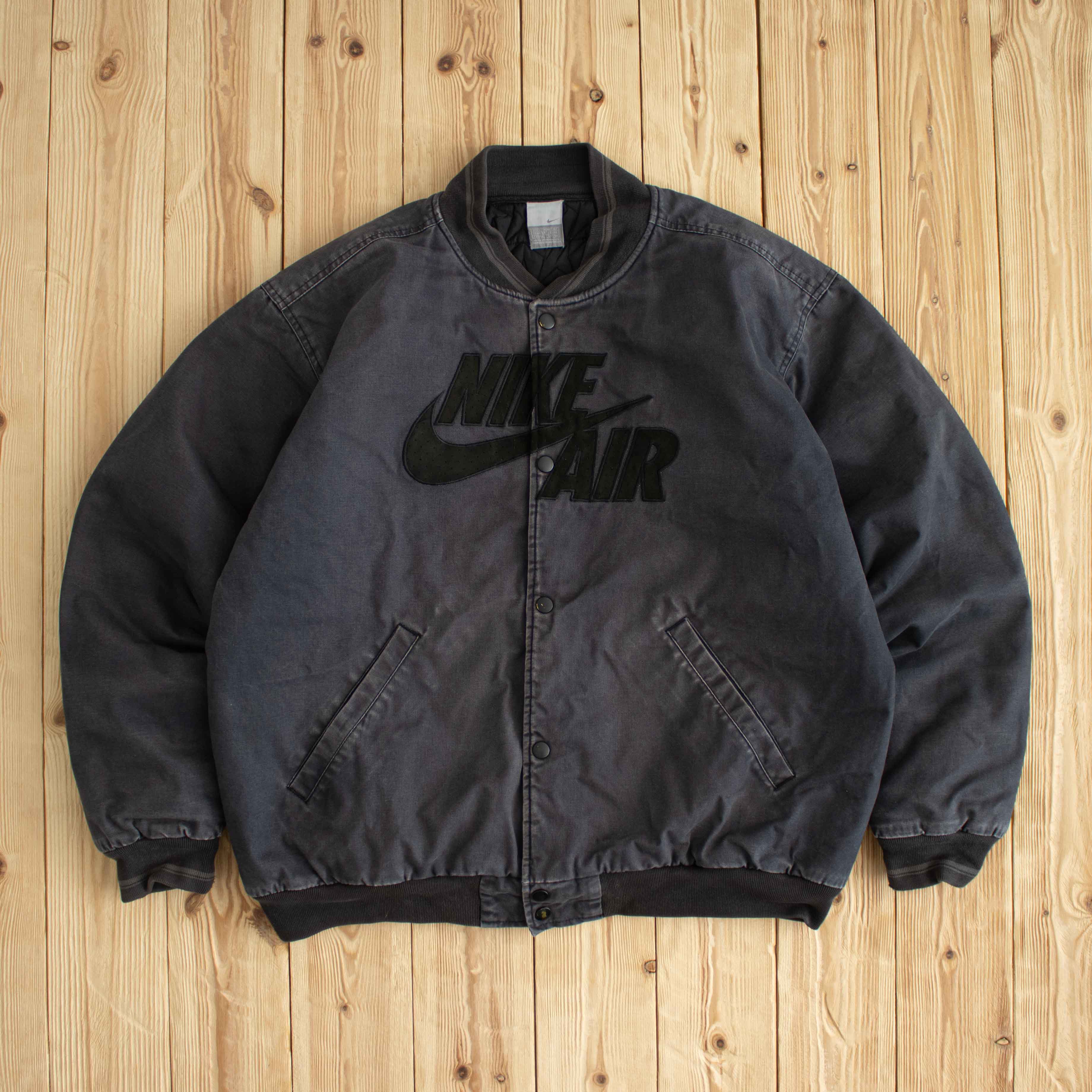 (M/L) Nike Air Vintage Embroidered Quilted Jacket Black Oversized 90s