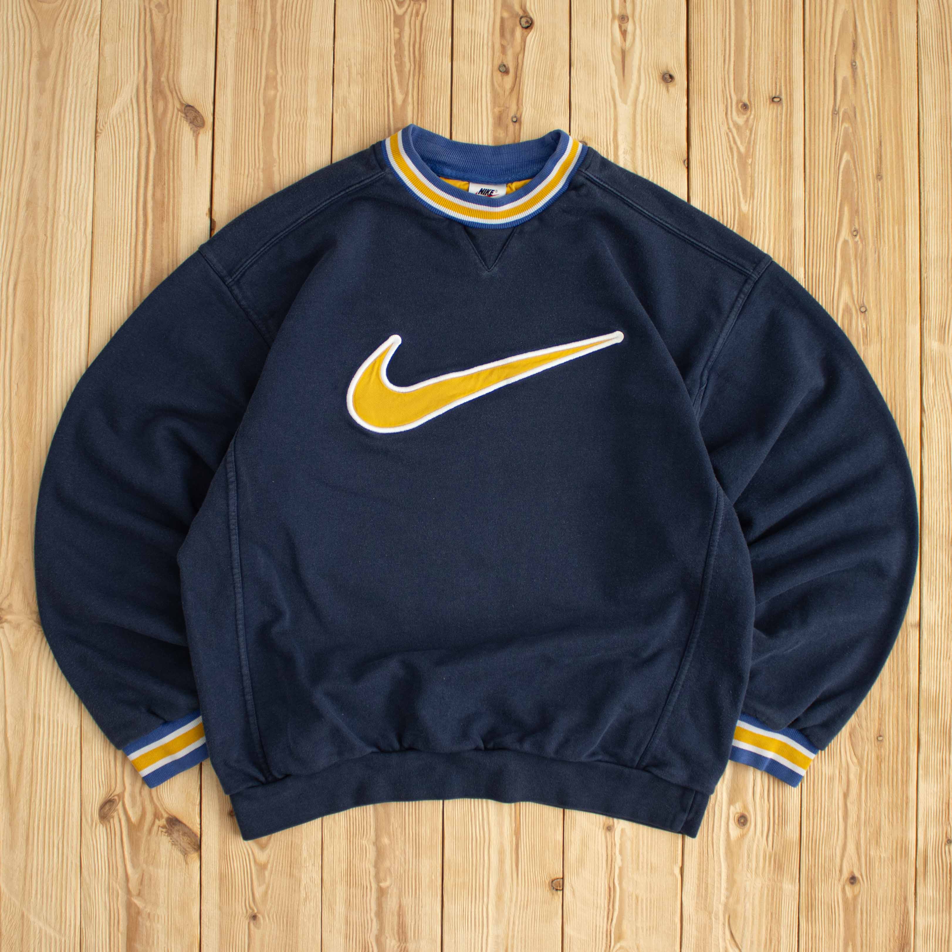 (S/M) Nike Vintage Swoosh Embroidered Sweatshirt Blue