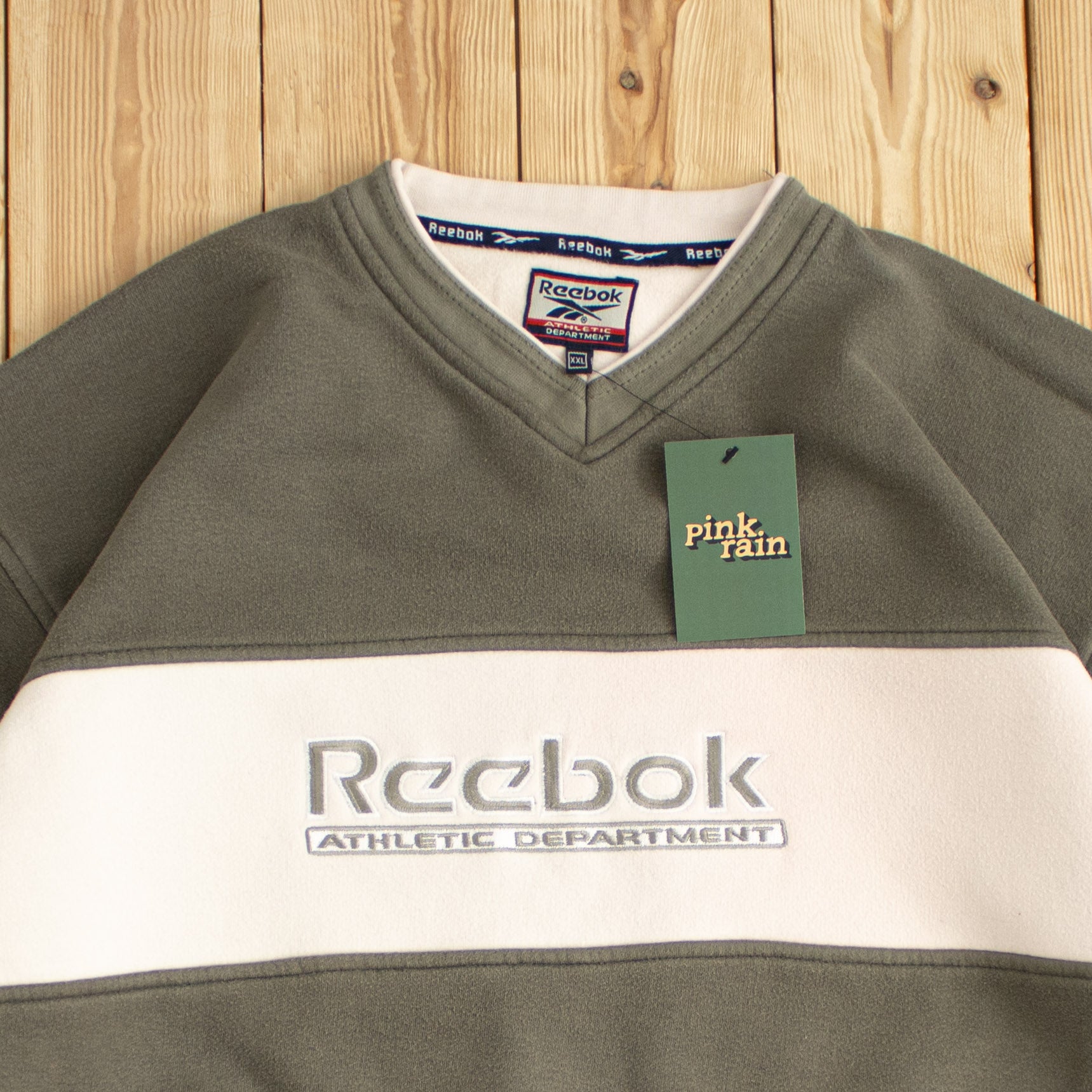 (L) Reebok Vintage Athletic Department Embroidered Sweatshirt Khaki