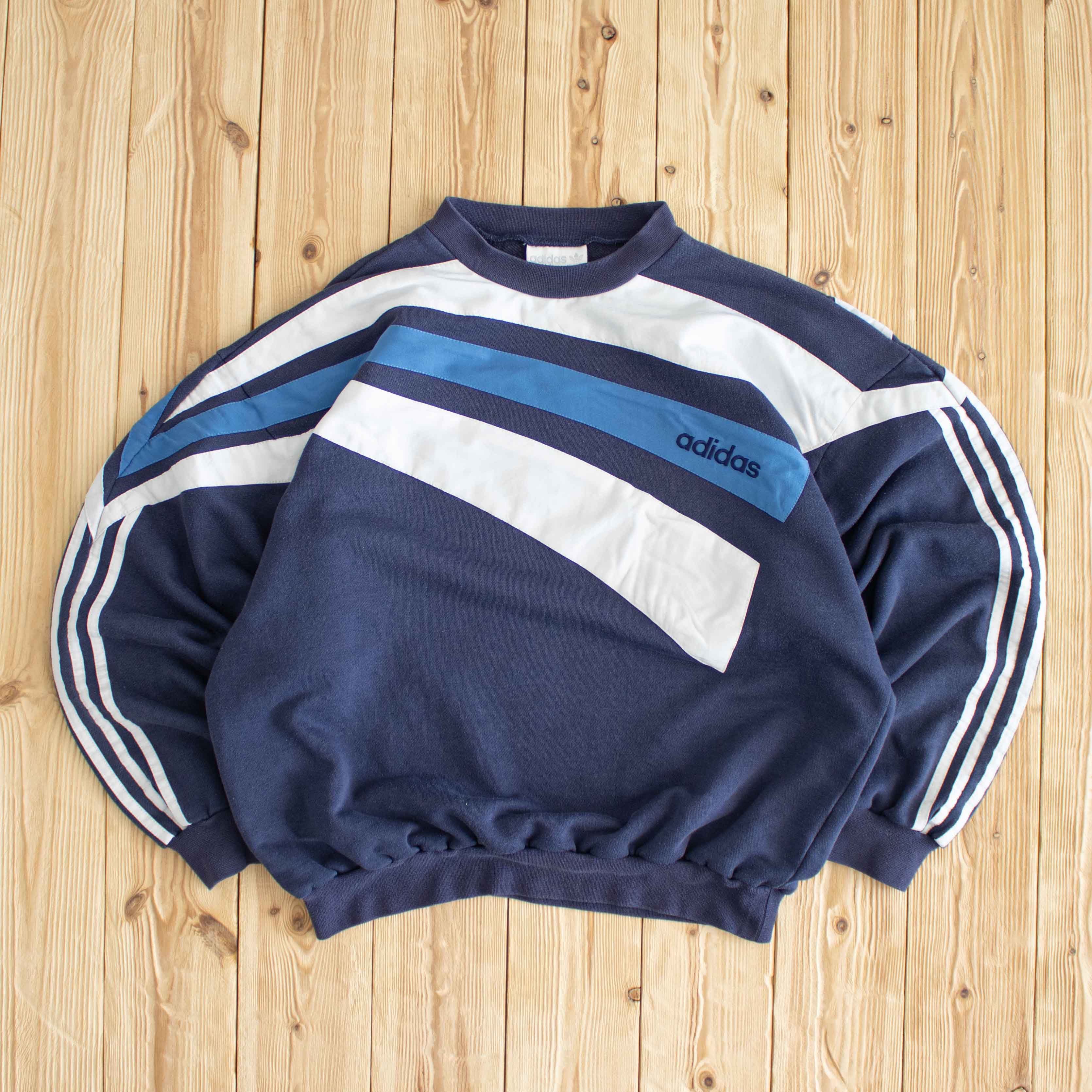 (M) Adidas Vintage Embroidered Wavy Sweatshirt Blue