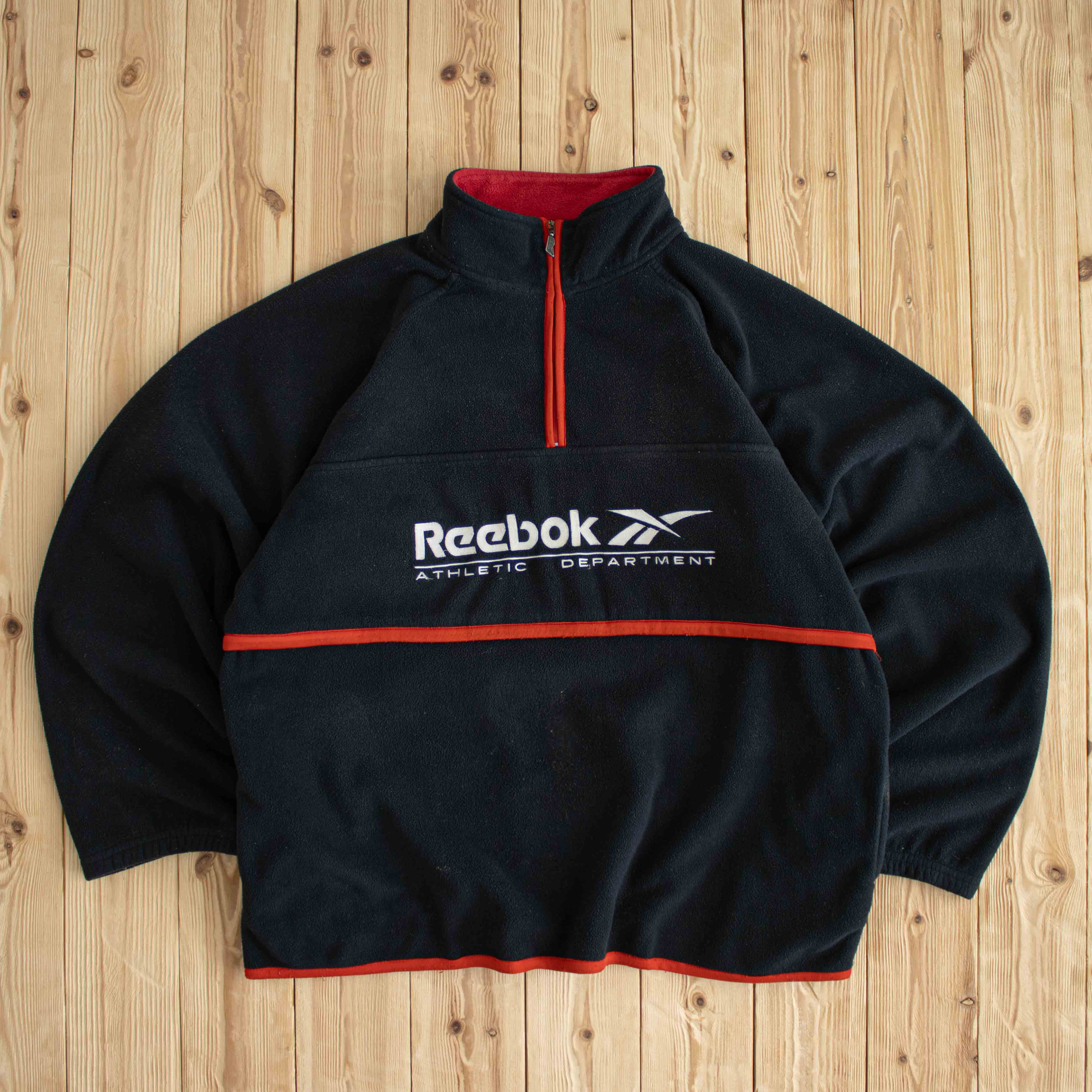 (XL) Reebok Vintage Athletic Department Embroidered Fleece Quarter-Zip Black