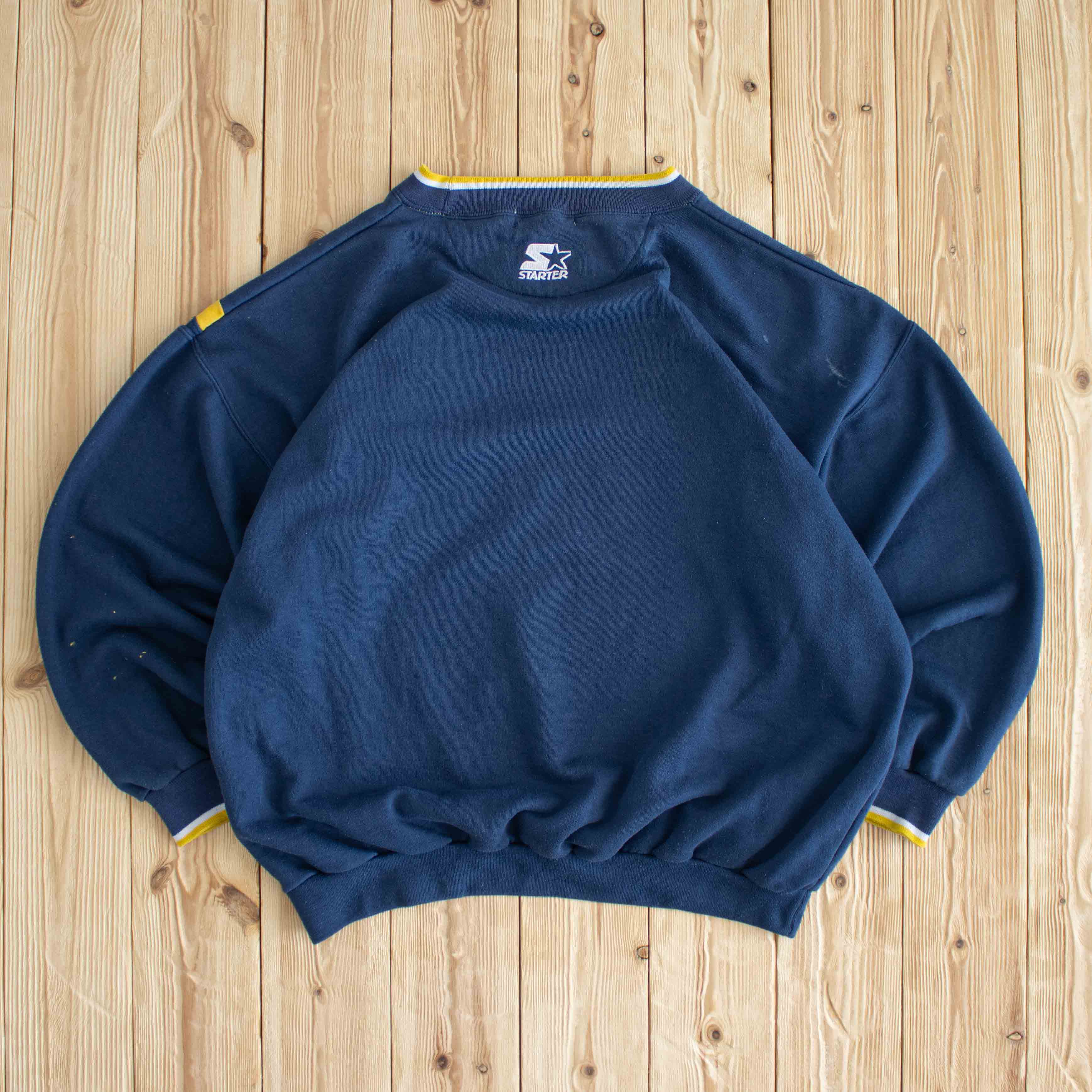 (M/L) Starter Vintage Michigan Wolverines Embroidered Sweatshirt Blue