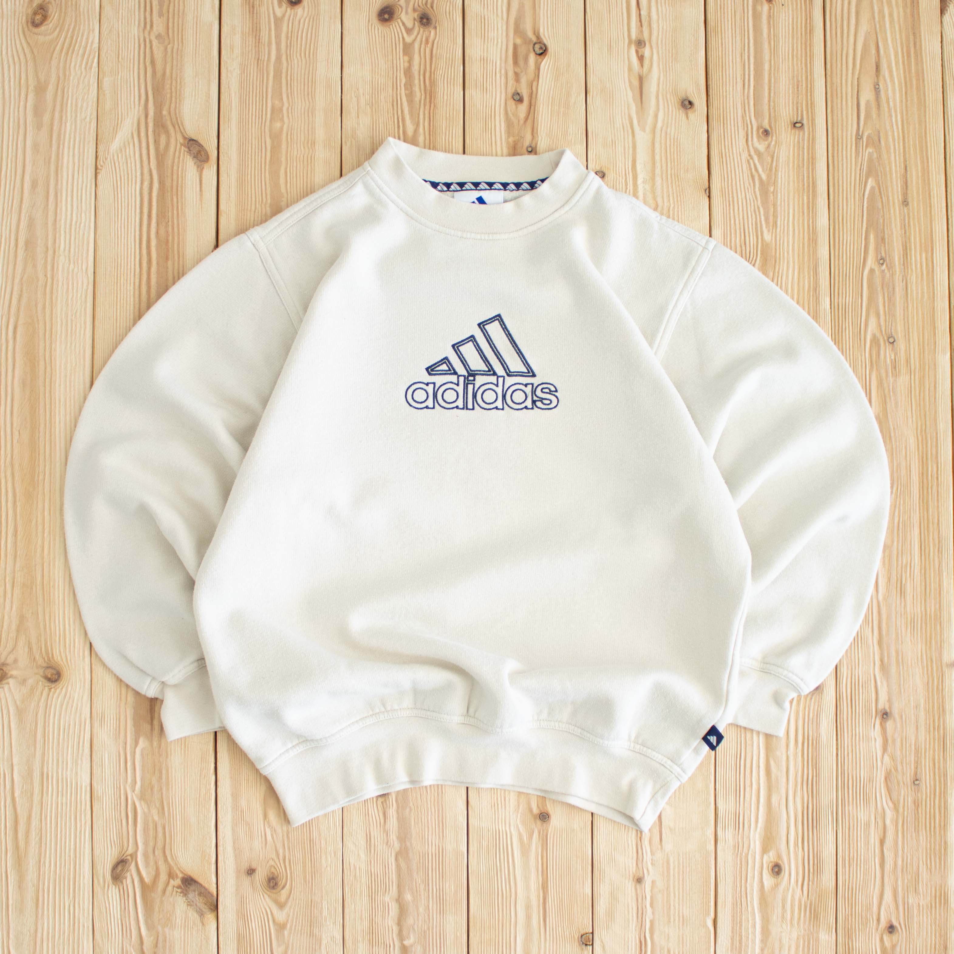 (S) Adidas Vintage Logo Embroidered Sweatshirt Beige