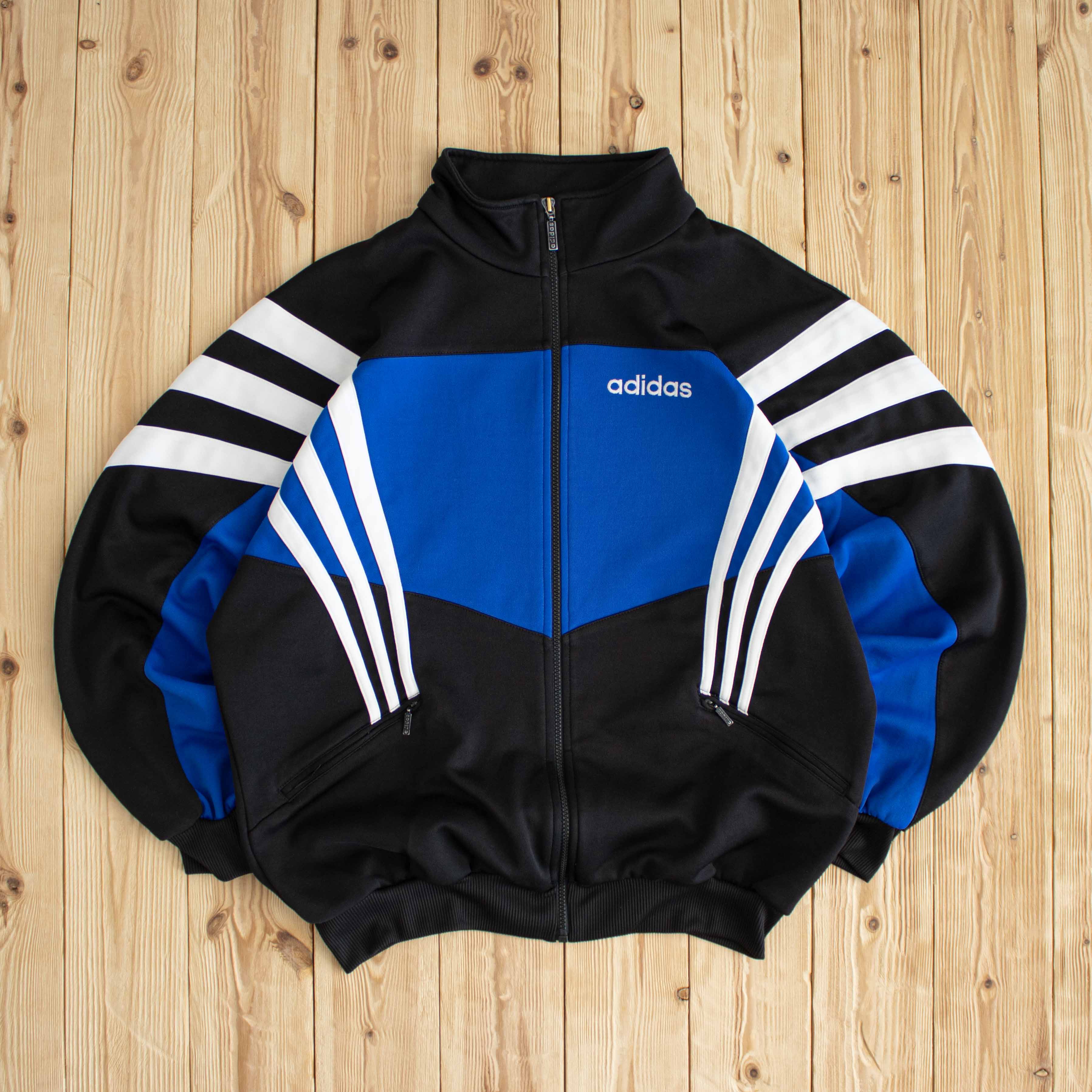 (XL) Adidas Vintage Side Stripe Embroidered Full-Zip Sweatshirt Black