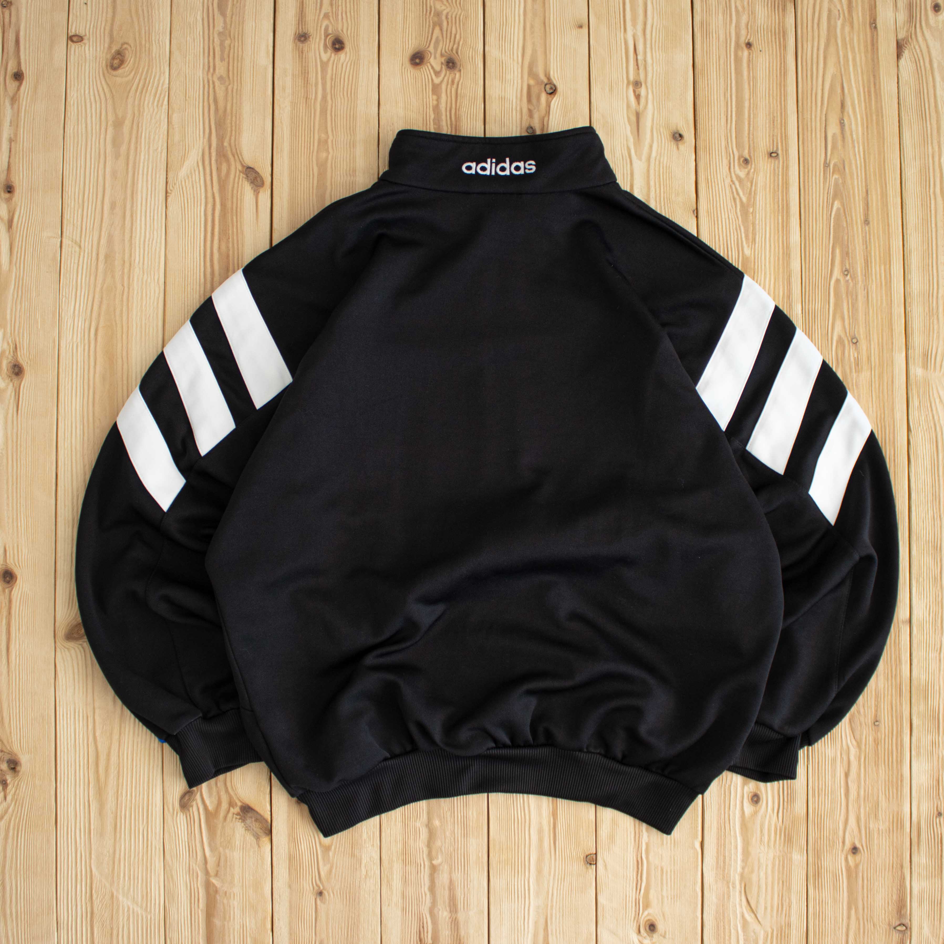 (XL) Adidas Vintage Side Stripe Embroidered Full-Zip Sweatshirt Black