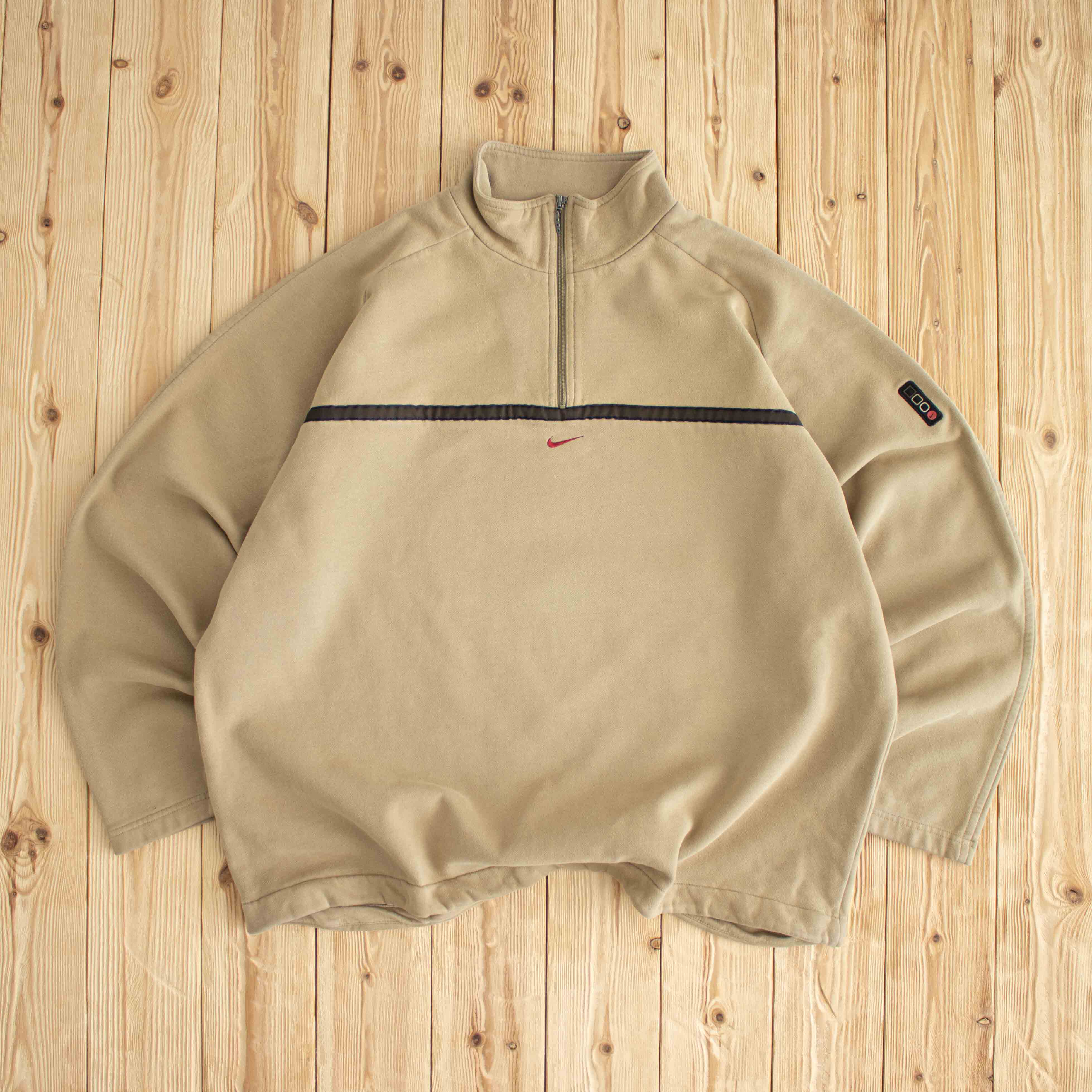 (XL) Nike Vintage Center Swoosh Embroidered Quarter-Zip Beige