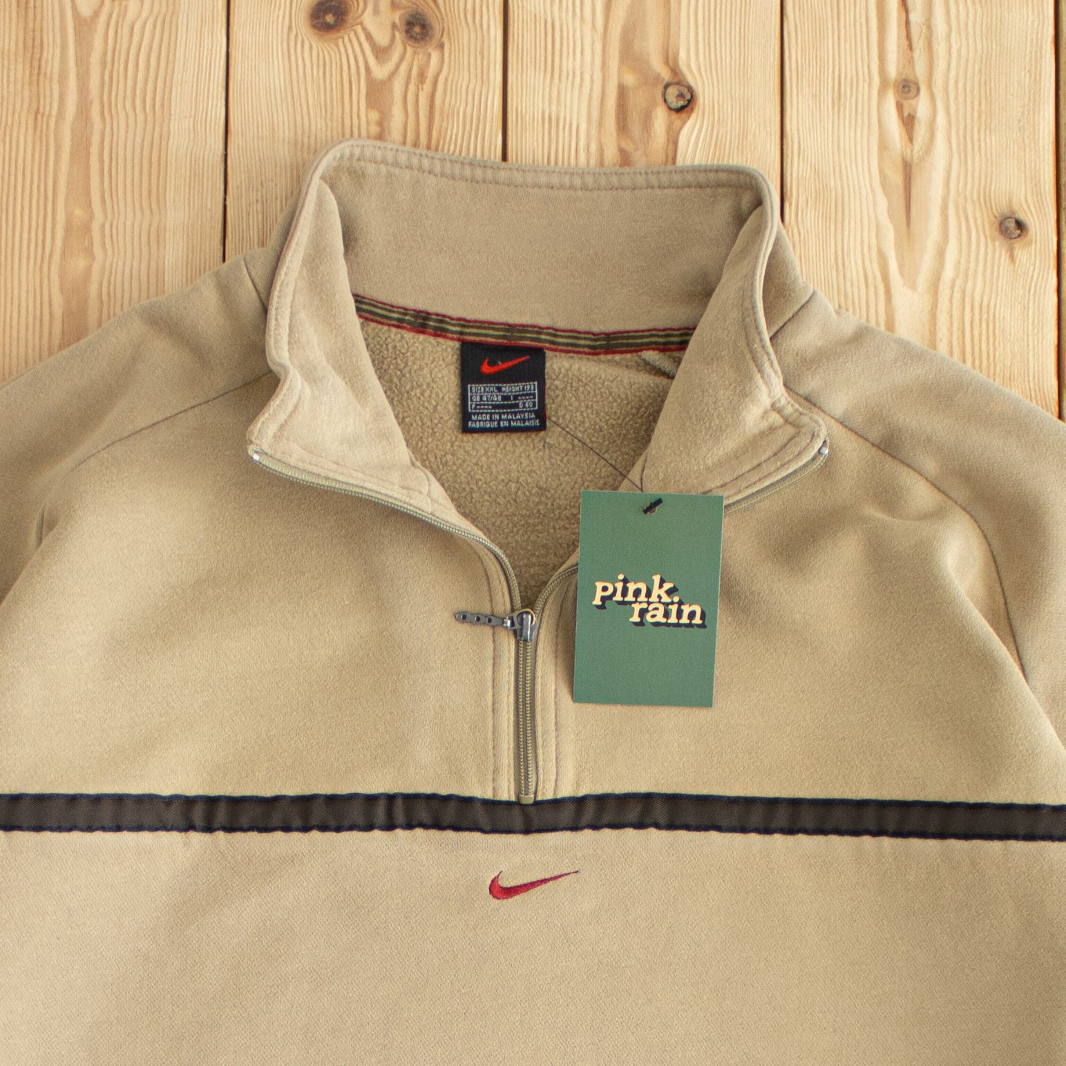 (XL) Nike Vintage Center Swoosh Embroidered Quarter-Zip Beige