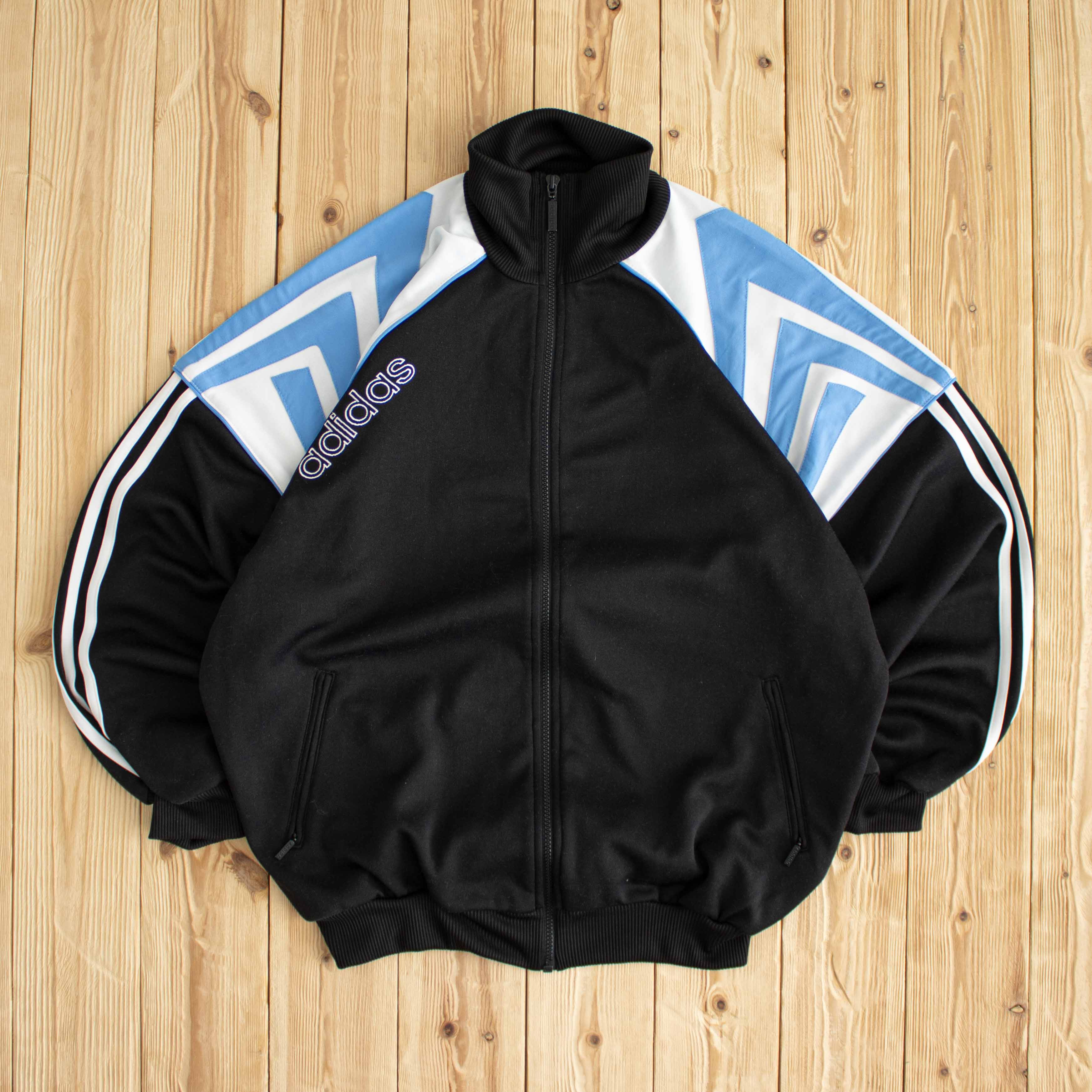 (L) Adidas Vintage Embroidered Full-Zip Sweatshirt Black