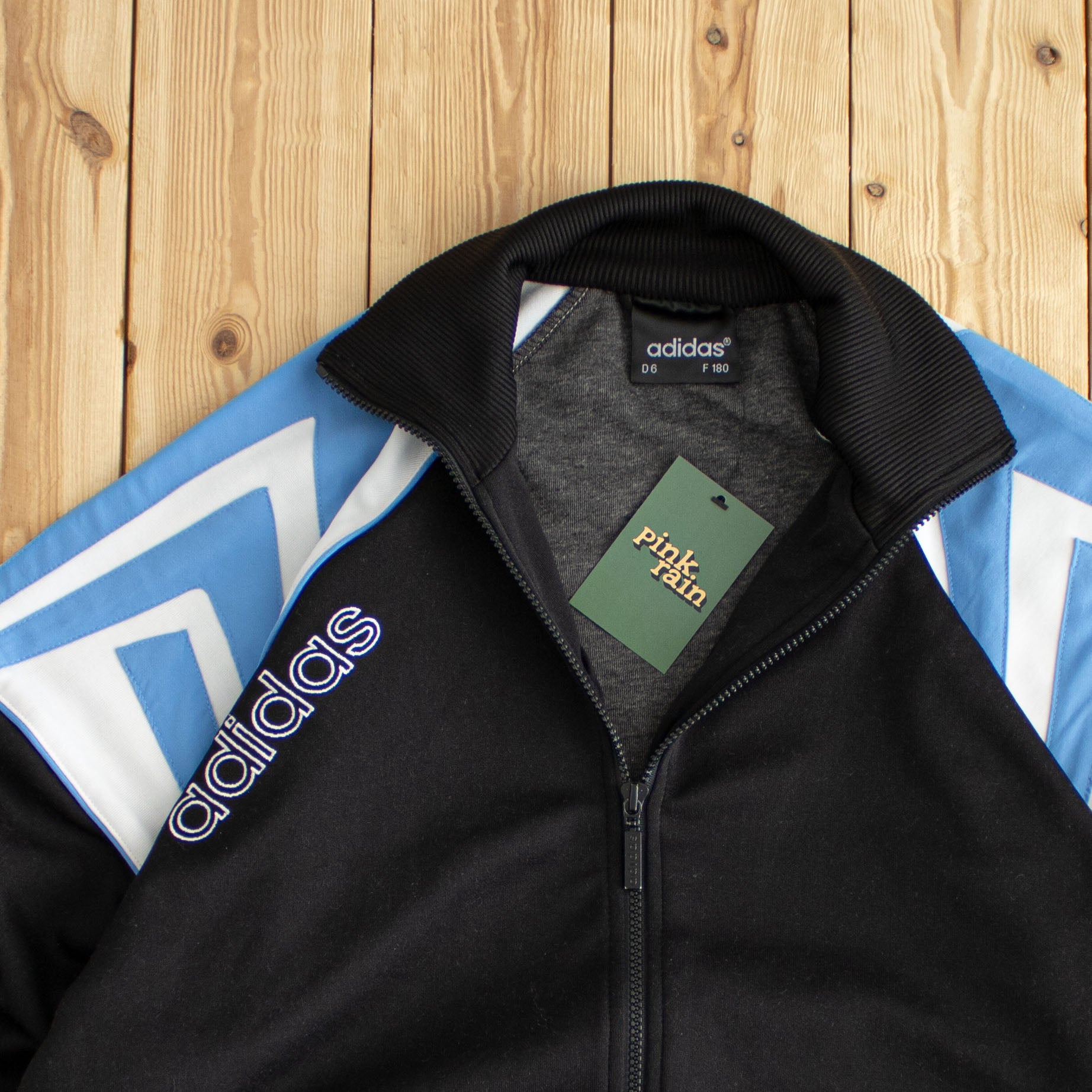 (L) Adidas Vintage Embroidered Full-Zip Sweatshirt Black