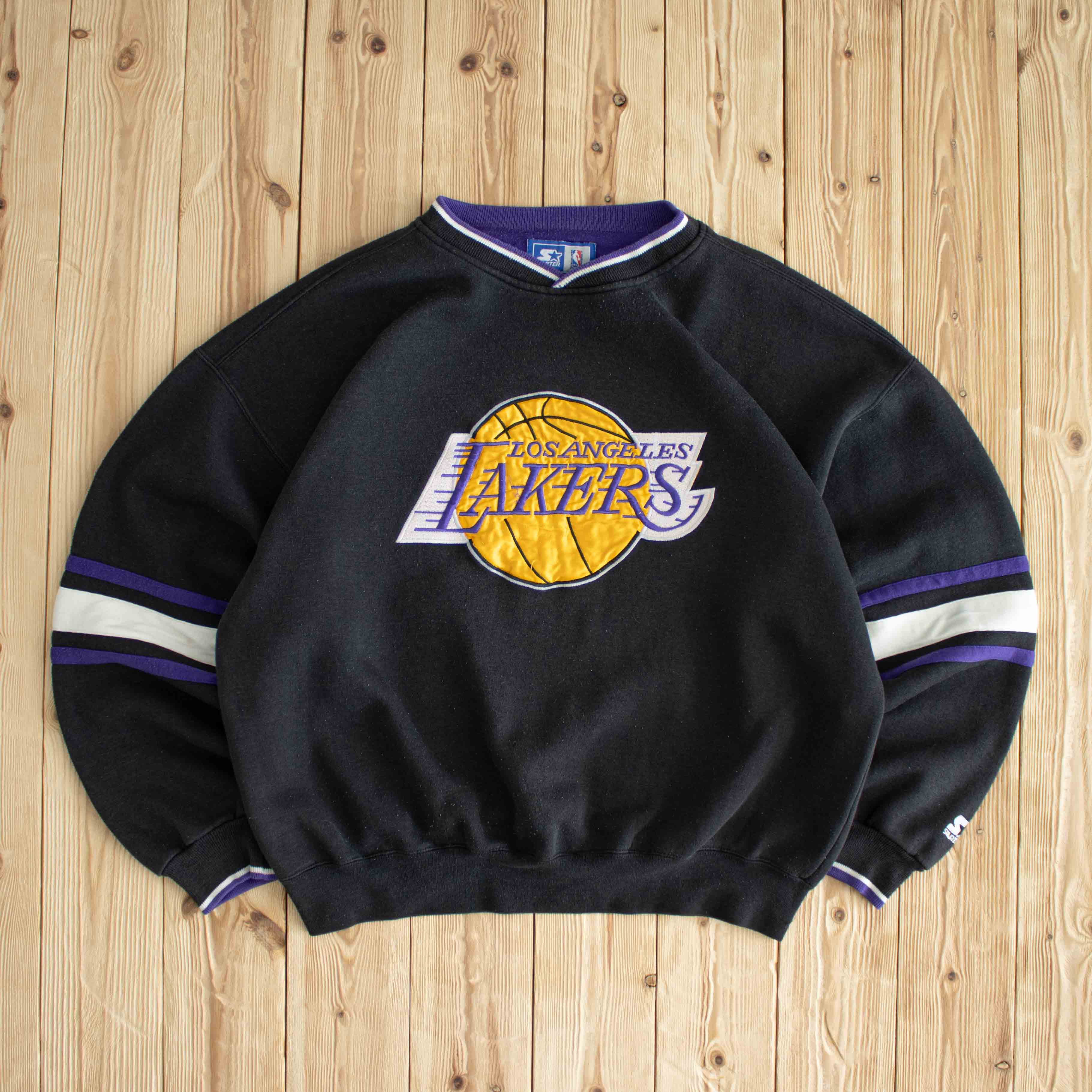 (L) Starter Vintage Los Angeles Lakers Embroidered Sweatshirt Black