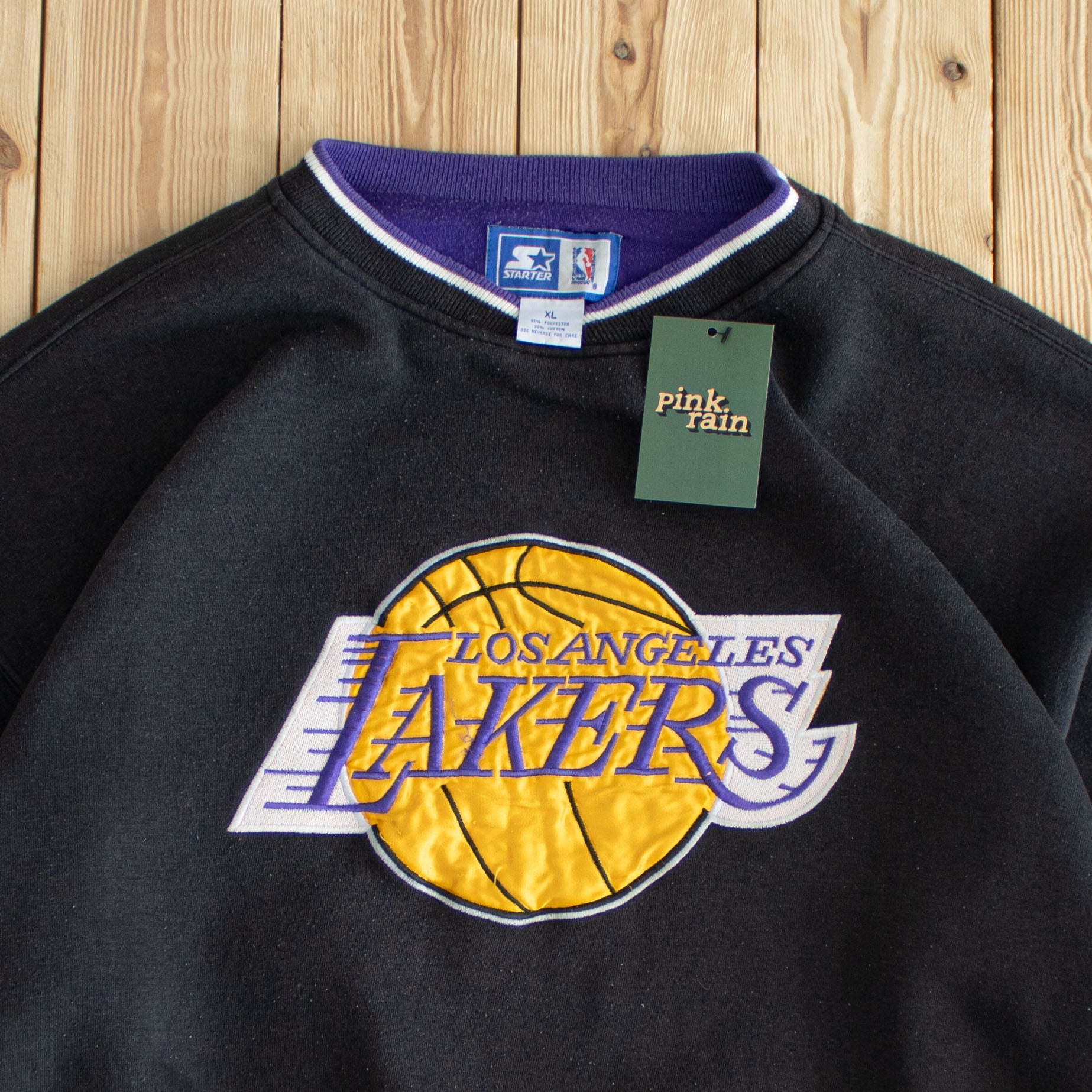 (L) Starter Vintage Los Angeles Lakers Embroidered Sweatshirt Black