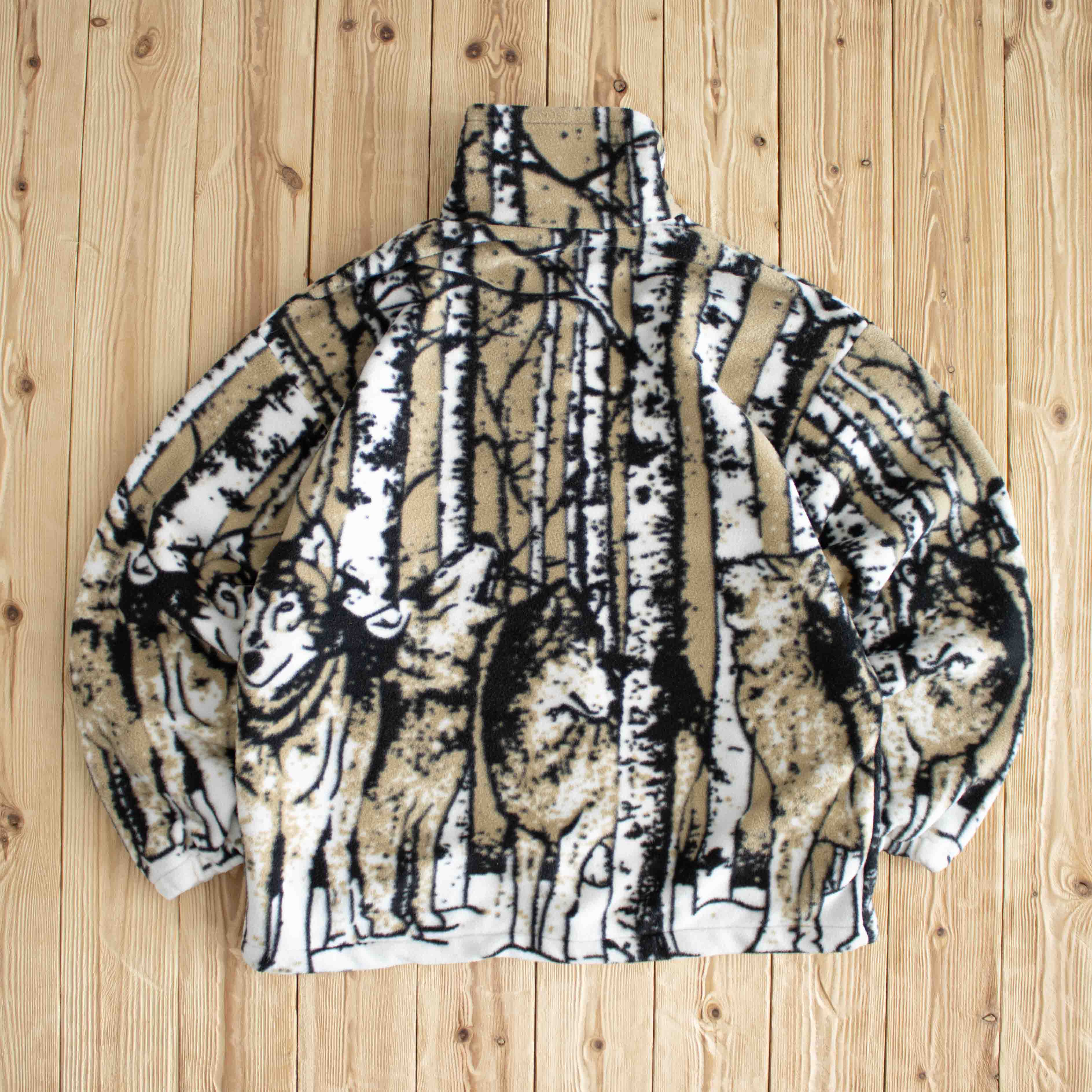 (XL) Wolves Vintage Fleece Full-Zip Sweatshirt Beige