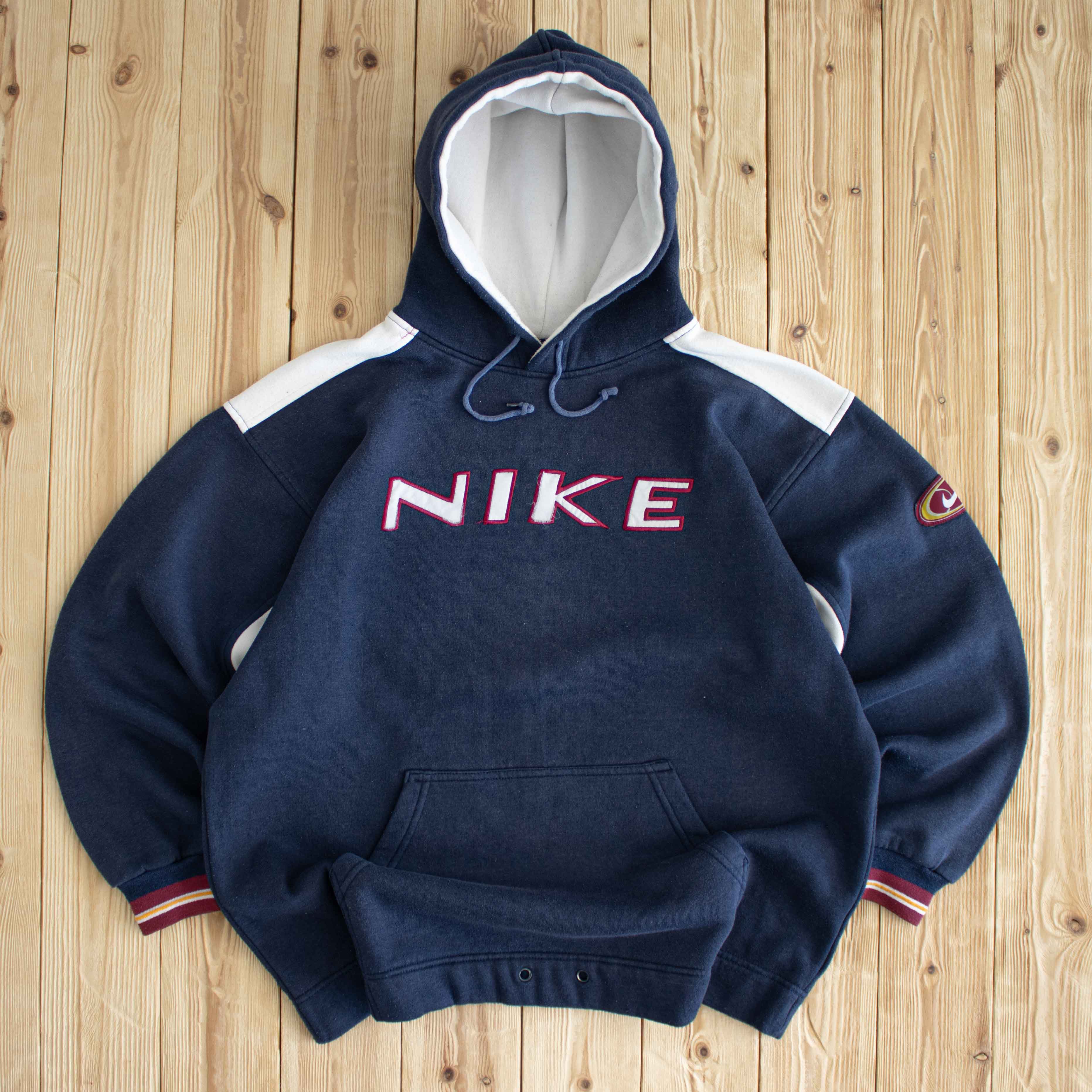 (L) Nike Vintage Spell Out Embroidered Hoodie Blue