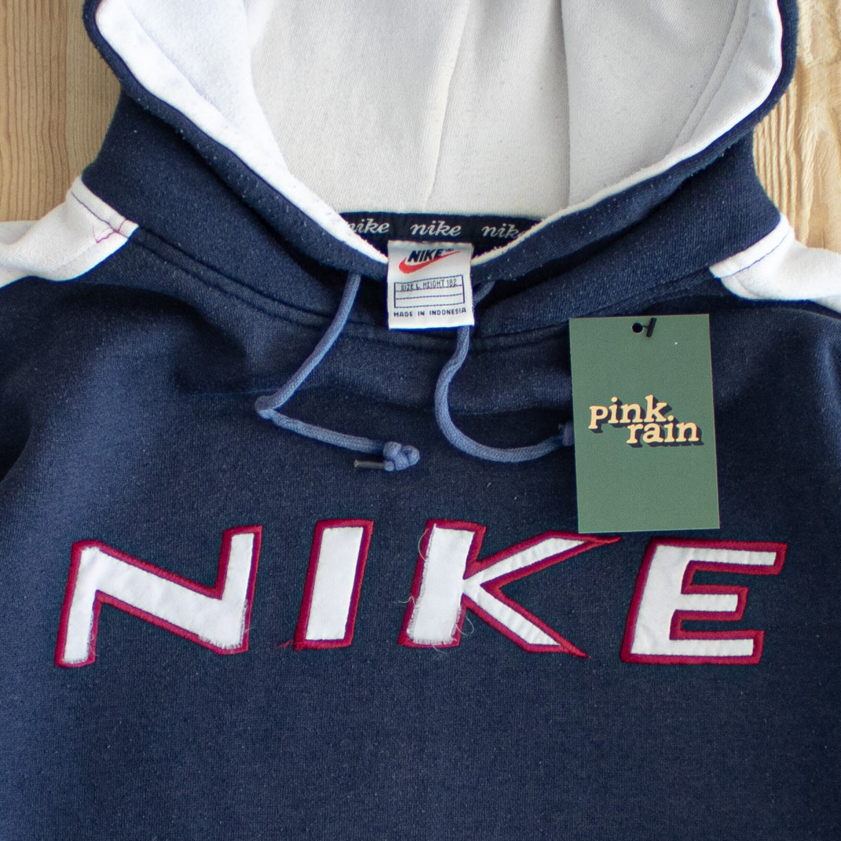 (L) Nike Vintage Spell Out Embroidered Hoodie Blue