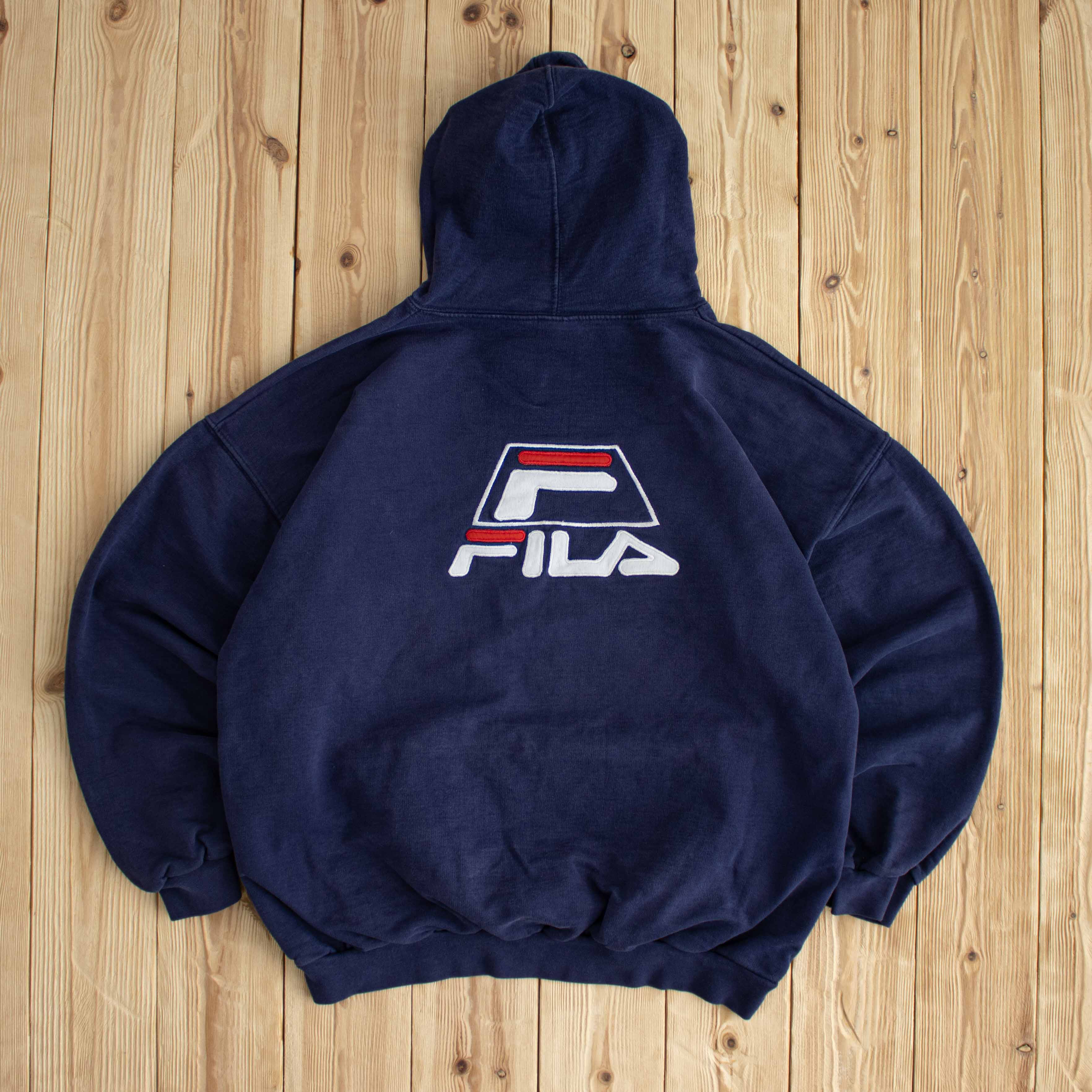 (M) Fila Vintage Embroidered Hoodie Blue