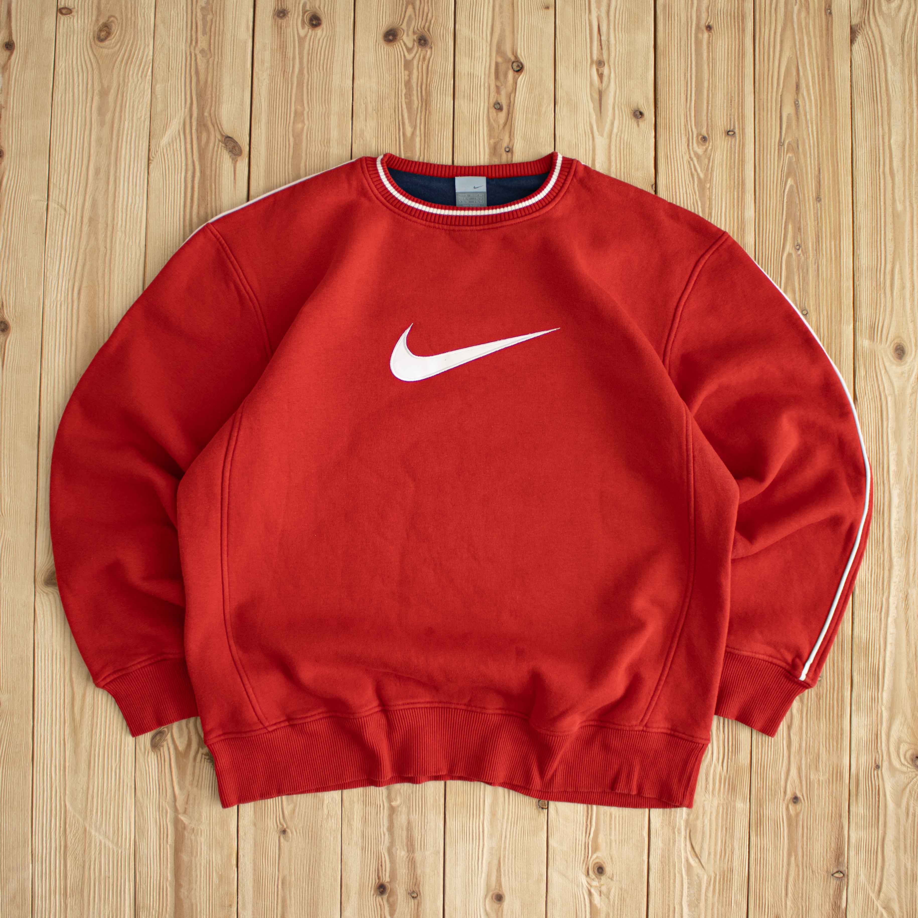 (L/XL) Nike Vintage Swoosh Embroidered Sweatshirt Red