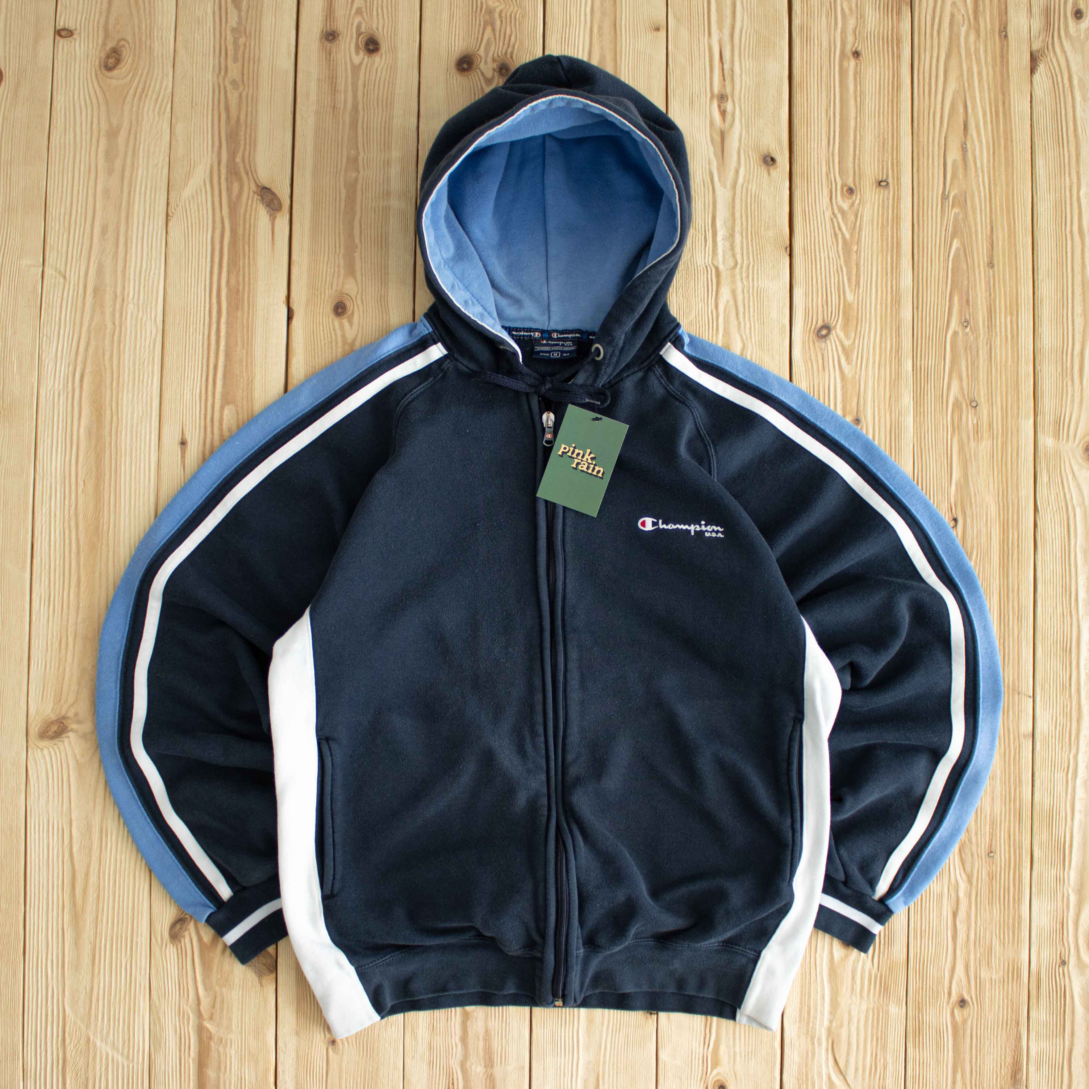 (M) Champion USA Vintage Embroidered Full-Zip Sweatshirt Blue