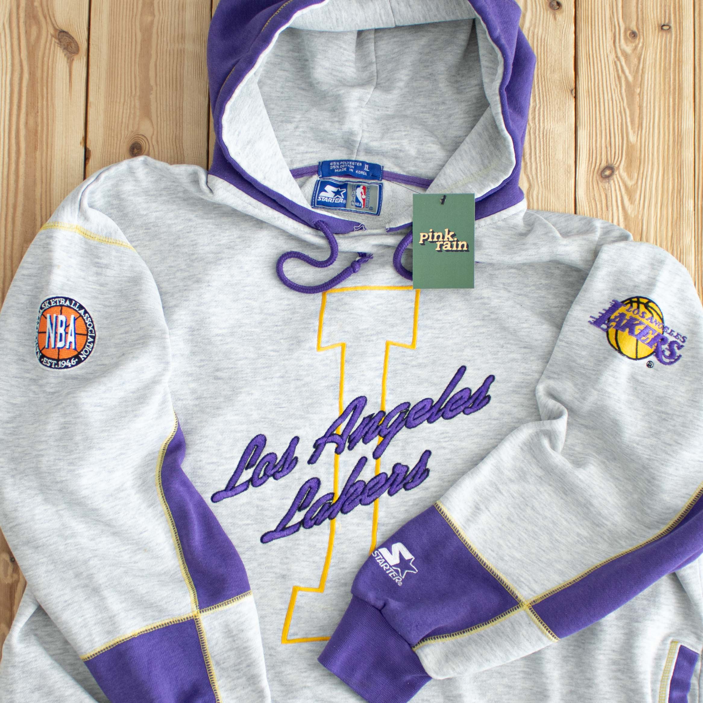 (XL) Starter Vintage Los Angeles Lakers Embroidered Hoodie Gray