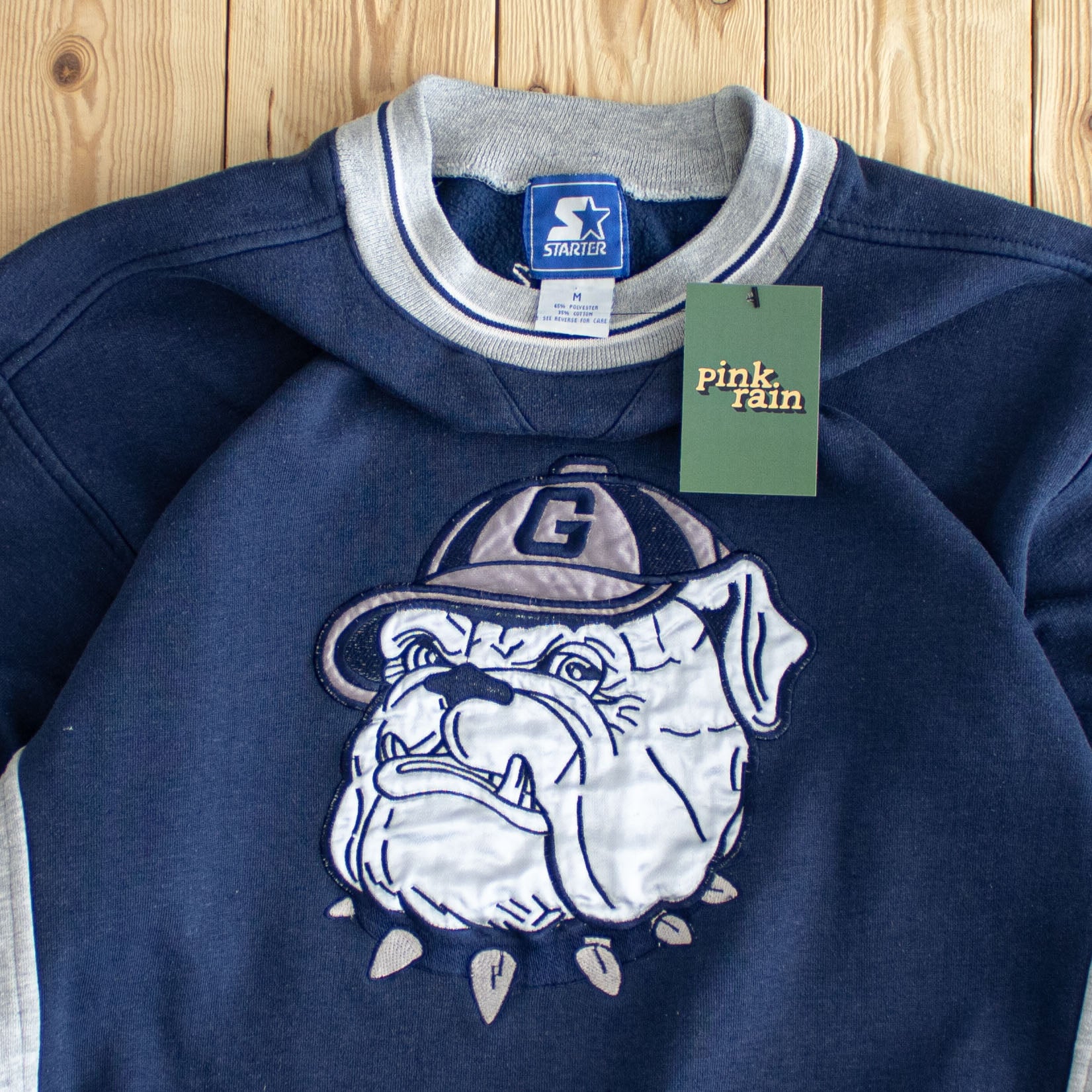 (M) Starter Vintage Georgetown Bulldogs Embroidered Sweatshirt Blue