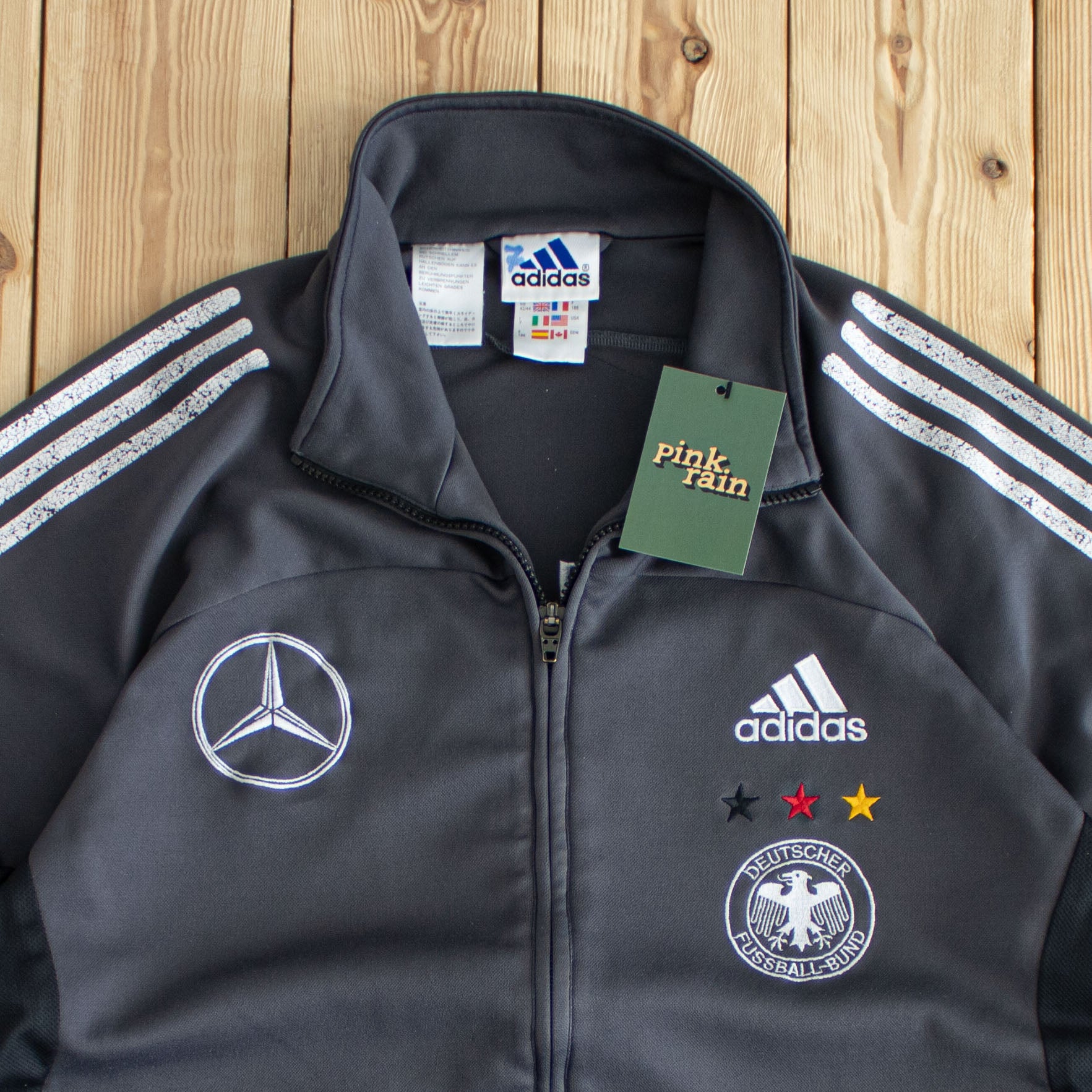 (L) Adidas Vintage DFB x Mercedes Benz Embroidered Full-Zip Sweatshirt Gray