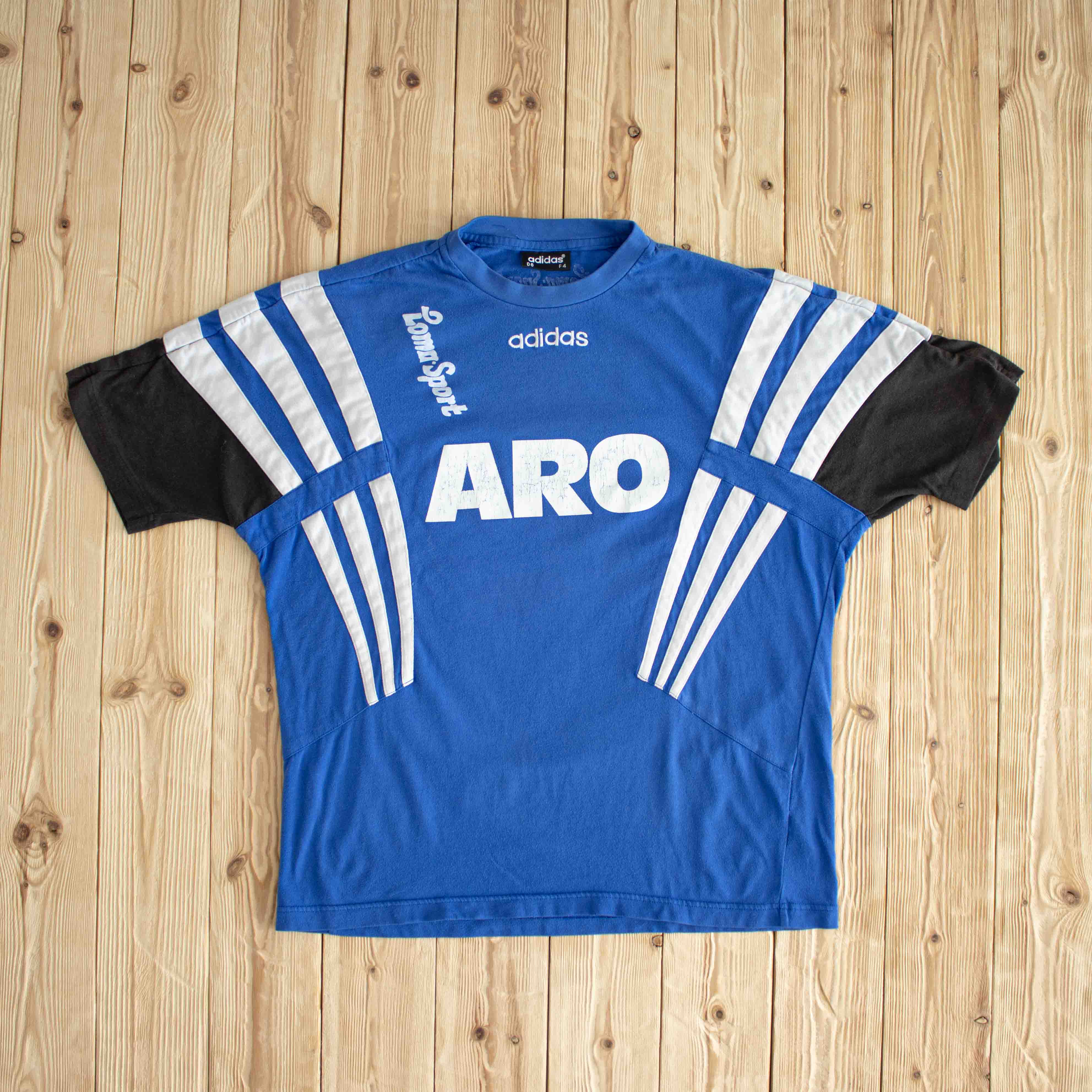 (L) Adidas Vintage Side Stripe Embroidered T-Shirt Blue