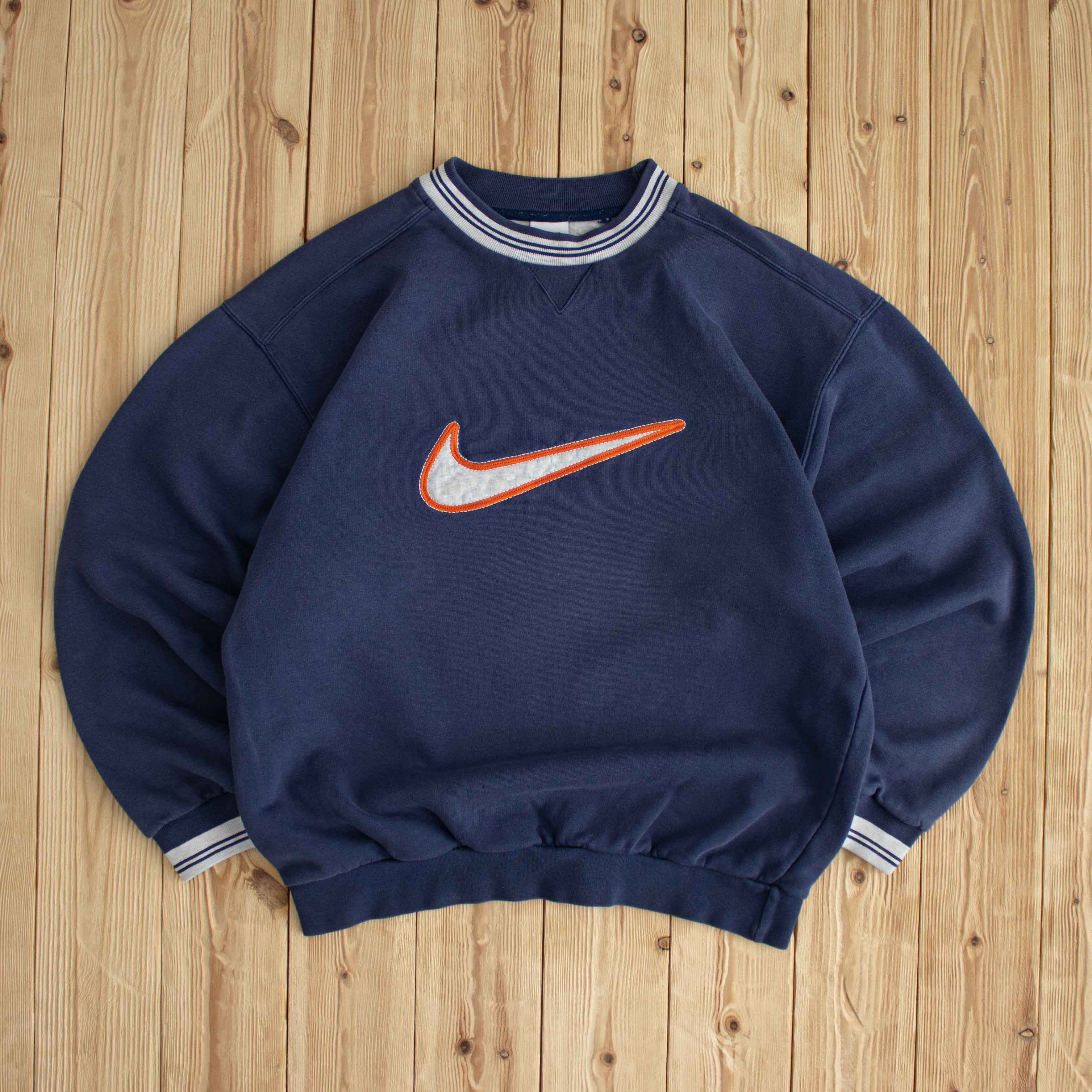 (M/L) Nike Swoosh Vintage Embroidered Sweatshirt Blue