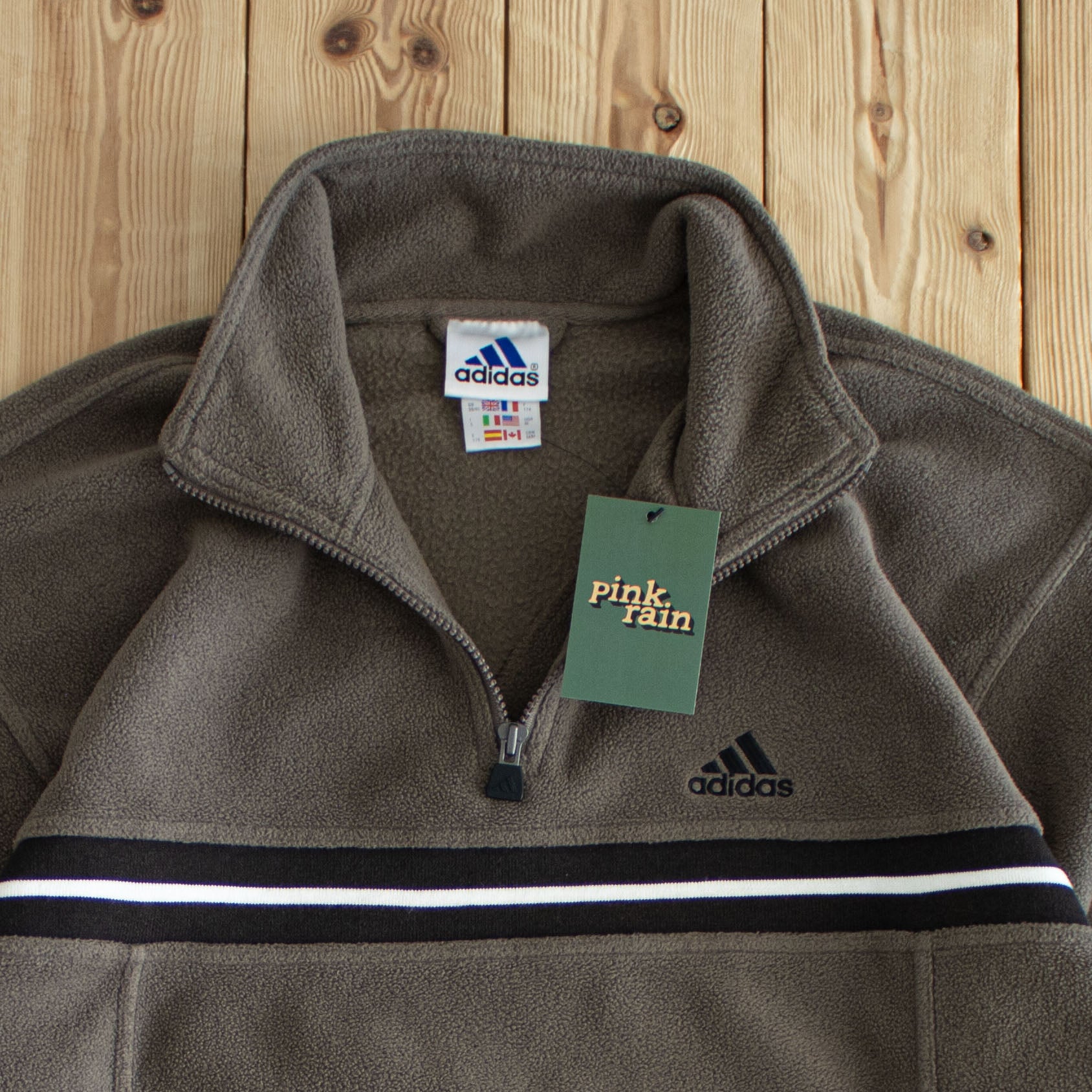 (L) Adidas Vintage Fleece Embroidered Quarter-Zip Brown