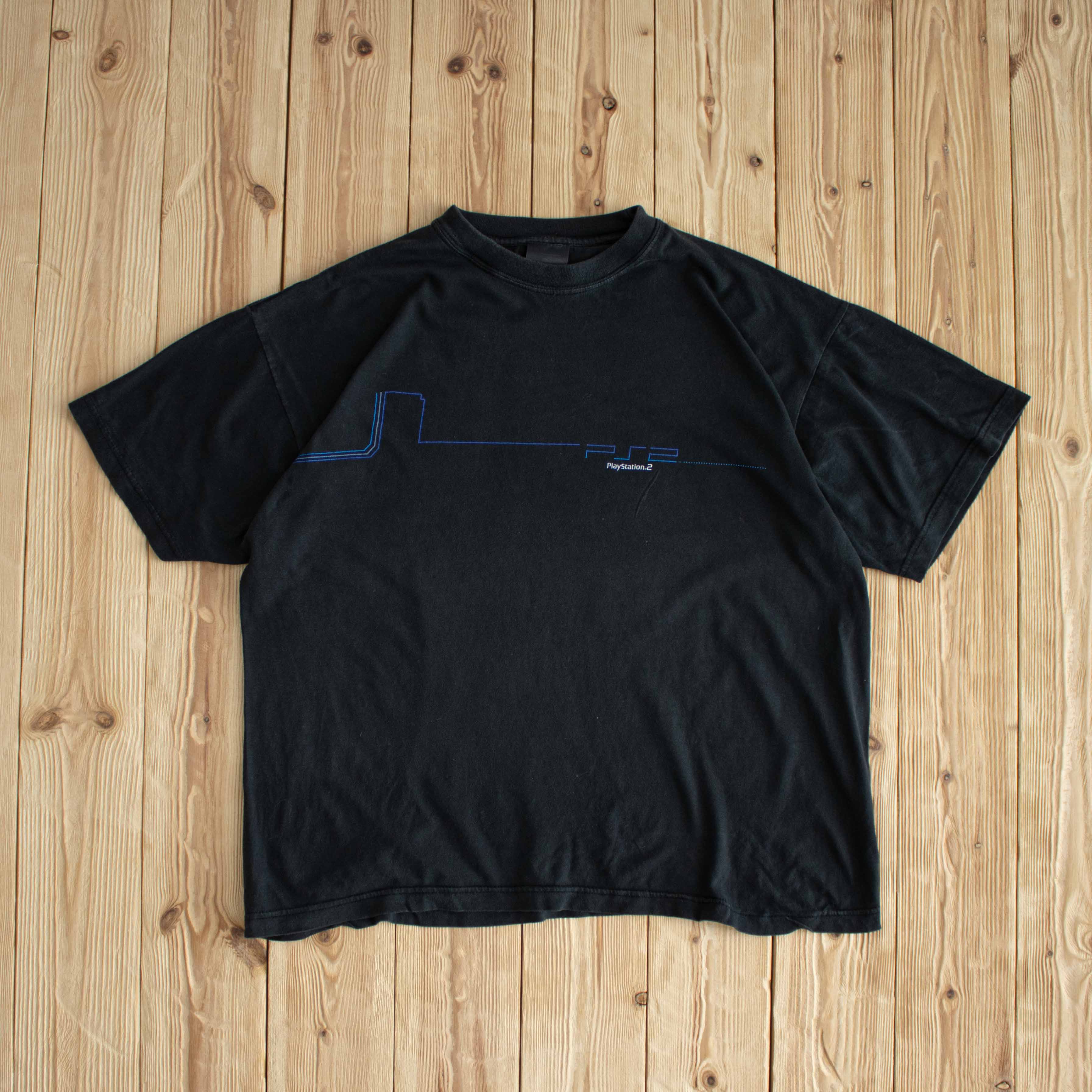 (L) Playstation 2 Vintage Screen Printed T-Shirt Black