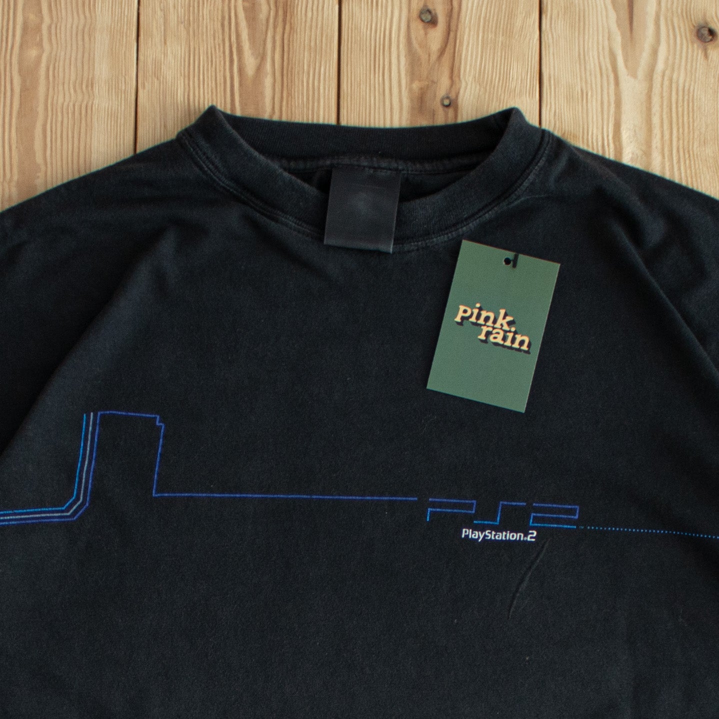 (L) Playstation 2 Vintage Screen Printed T-Shirt Black
