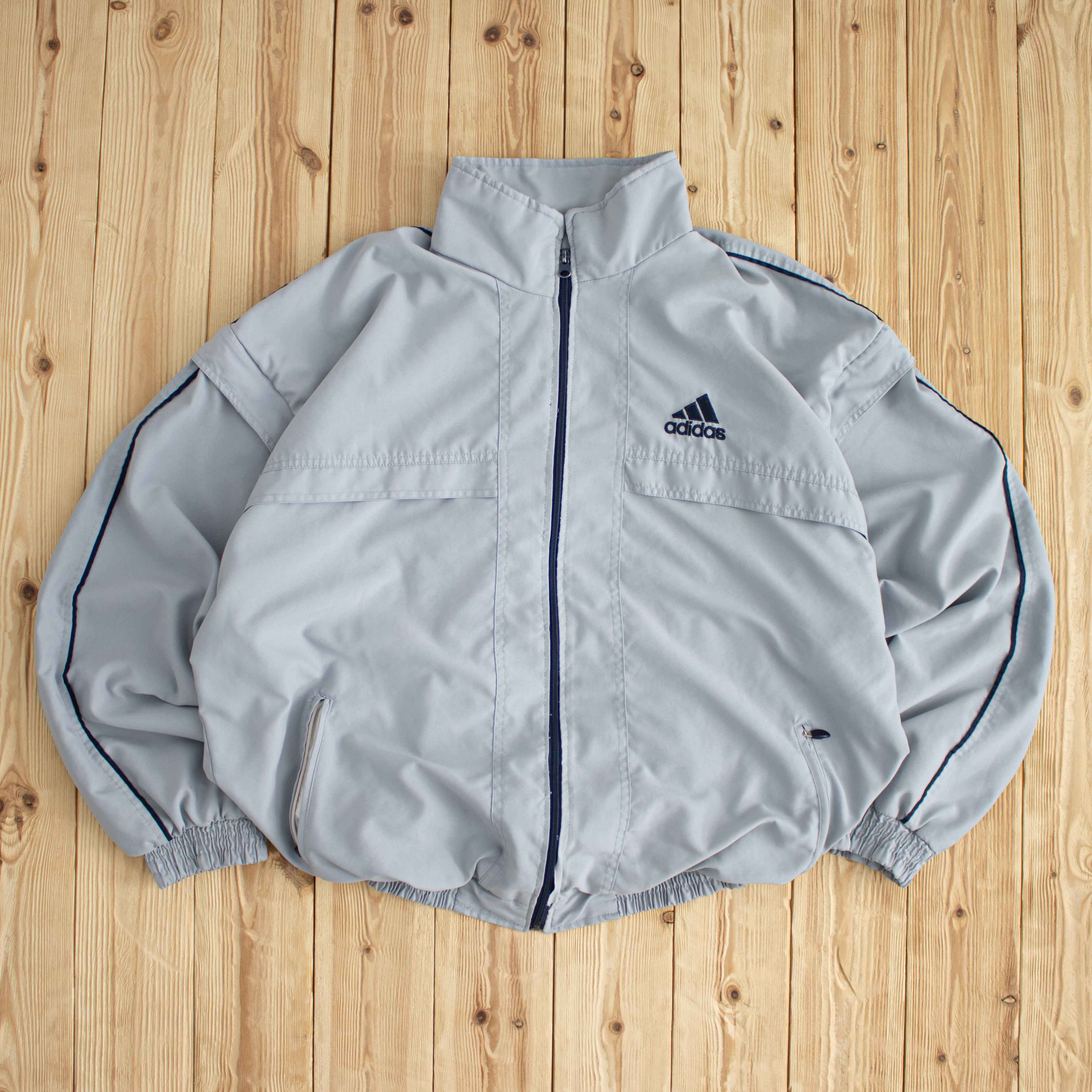 (L/XL) Adidas Vintage Embroidered Jacket Blue Gray