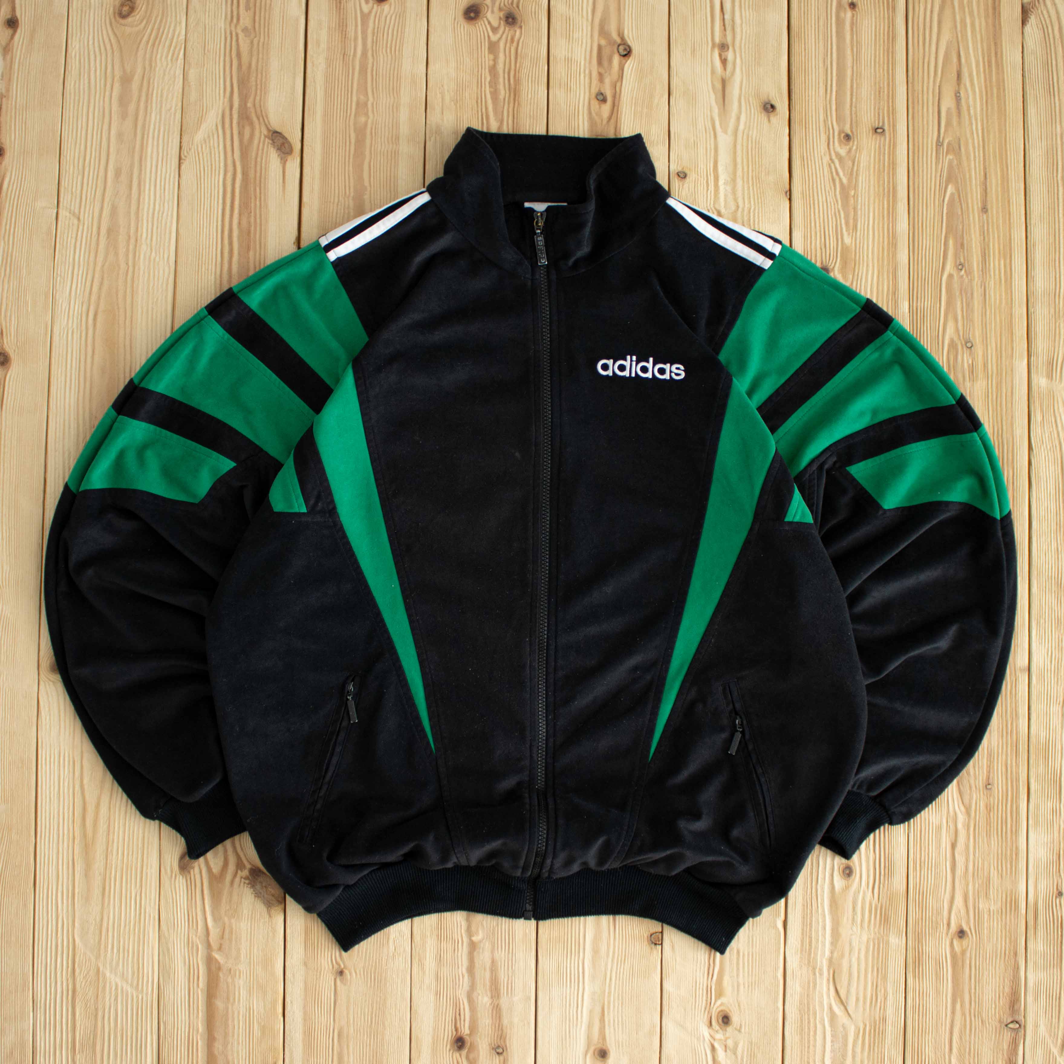 (L) Adidas Vintage Embroidered Full-Zip Sweatshirt Black