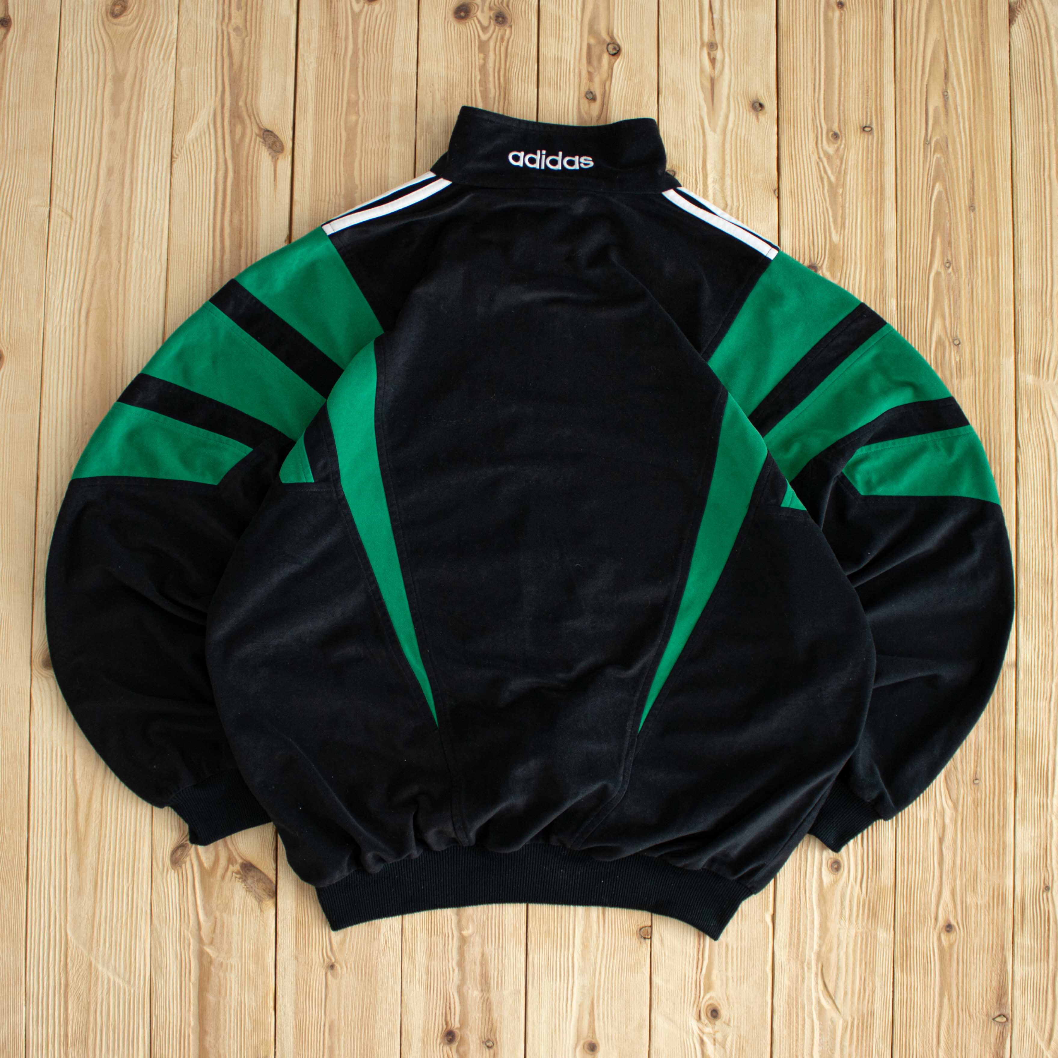 (L) Adidas Vintage Embroidered Full-Zip Sweatshirt Black