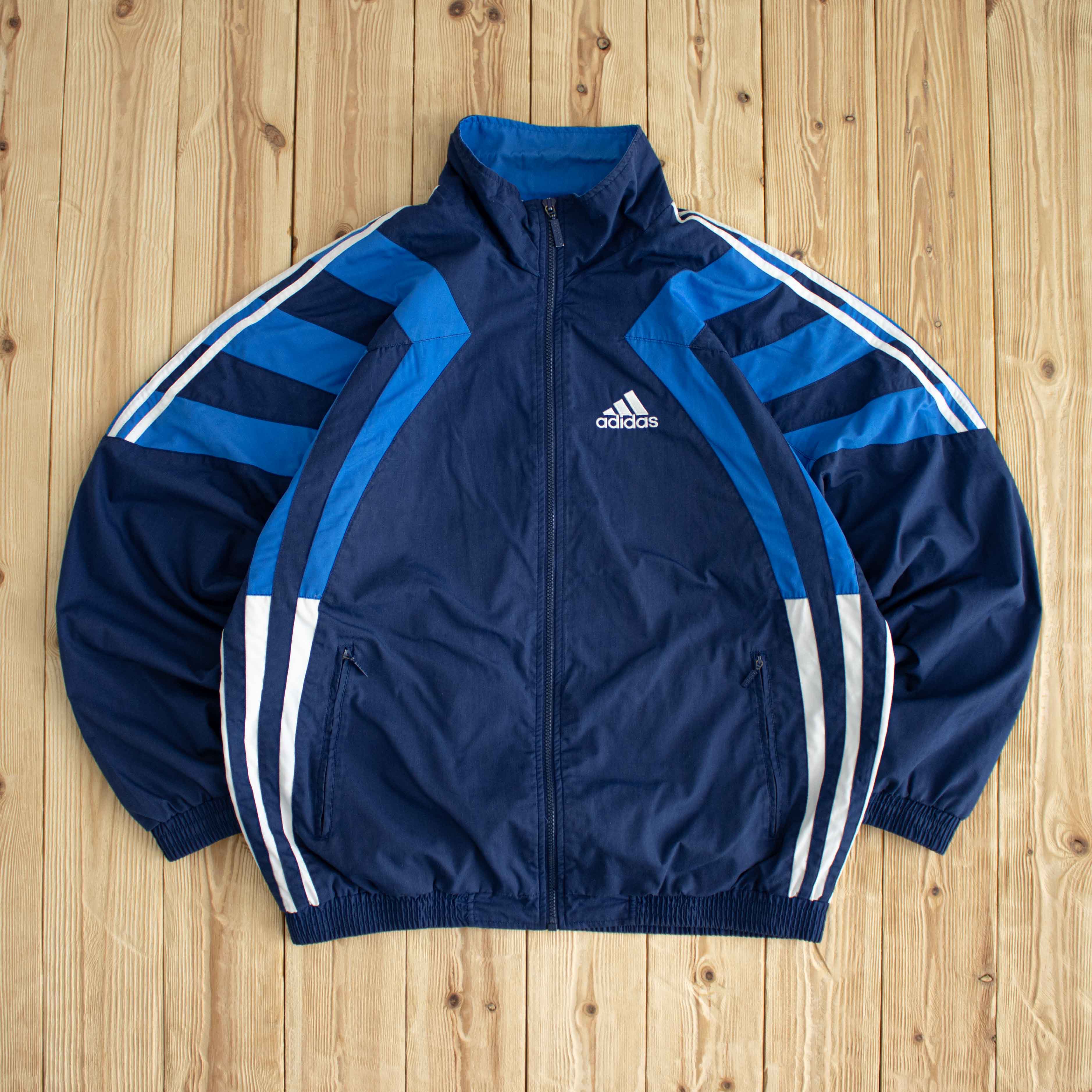 (L) Adidas Vintage Side Stripe Embroidered Jacket Blue