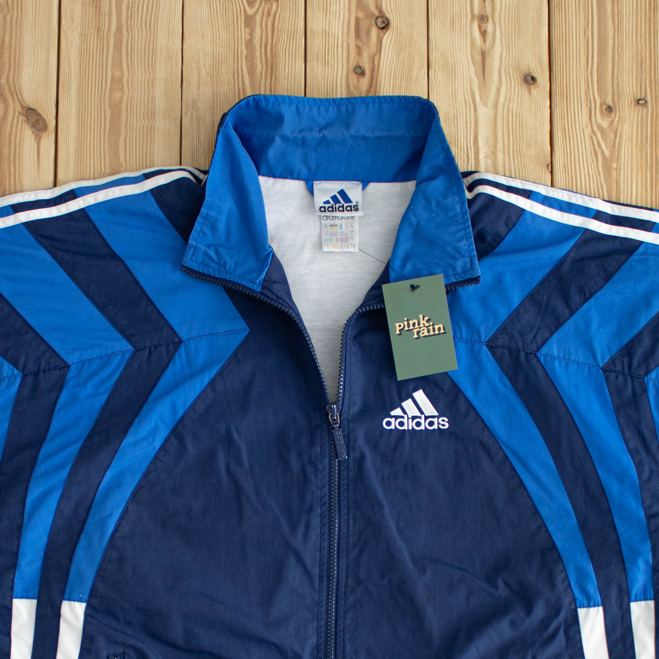 (L) Adidas Vintage Side Stripe Embroidered Jacket Blue