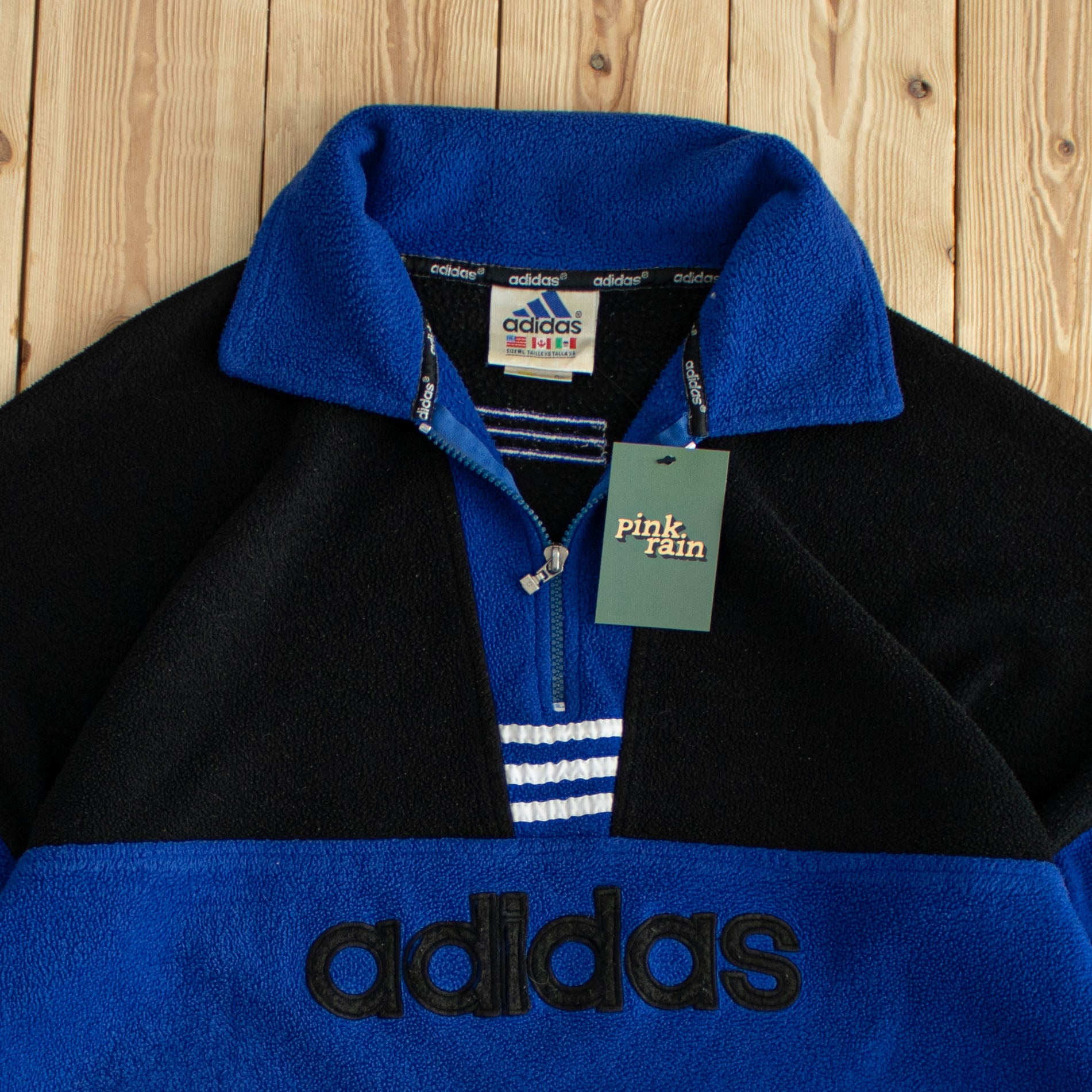 (M) Adidas Vintage Embroidered Light Fleece Quarter-Zip Blue