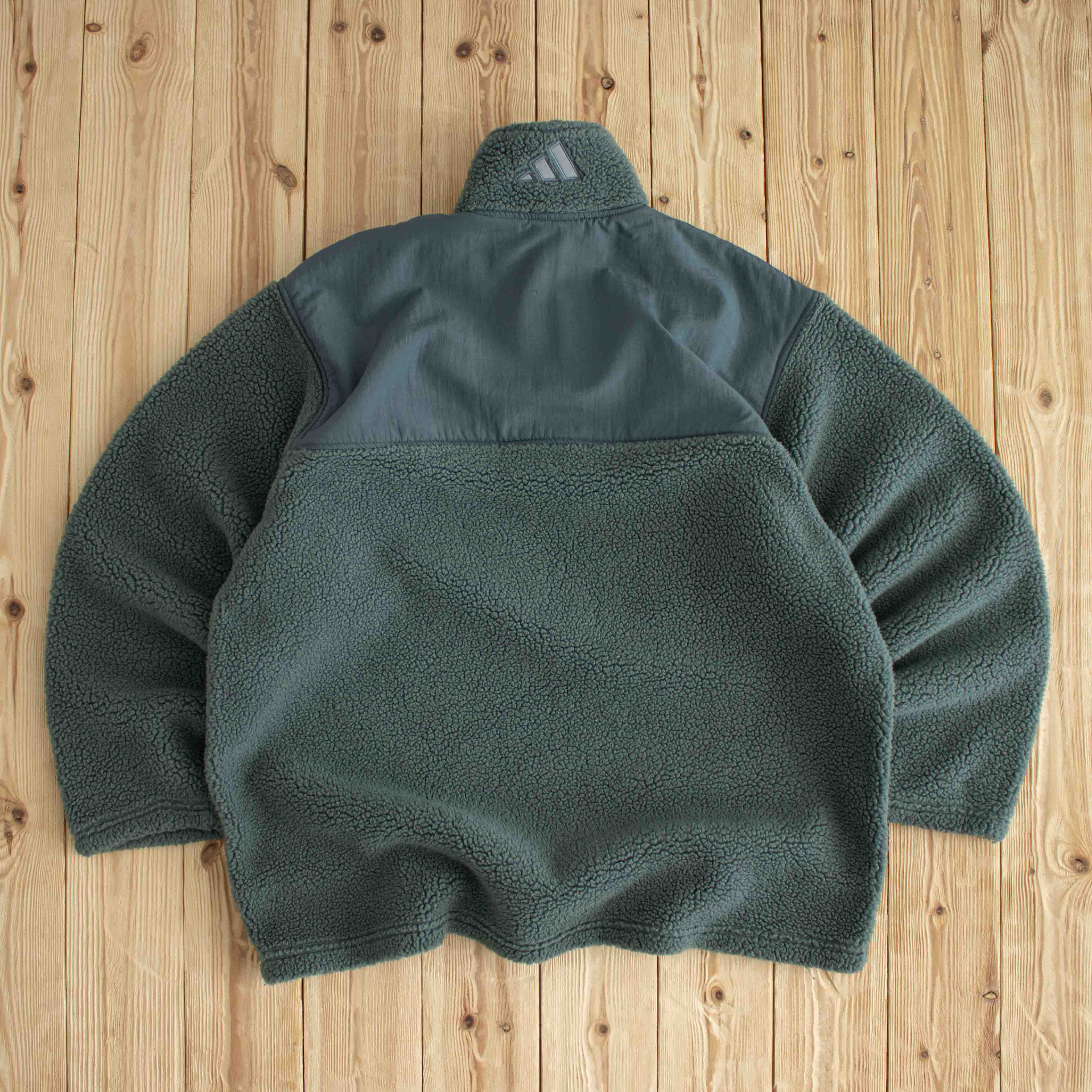 (L) Adidas Vintage Embroidered Kangaroo Fleece Quarter-Zip Green