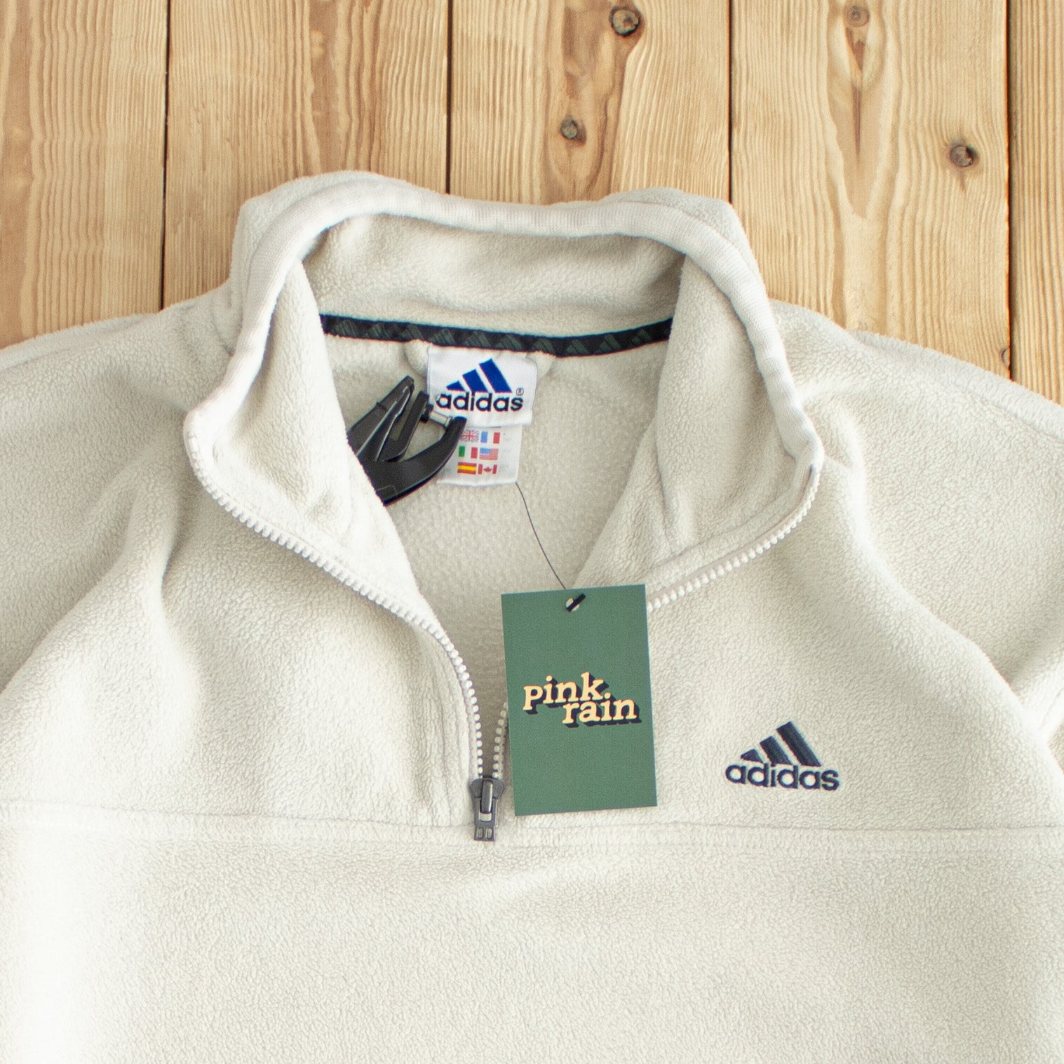 (XL) Adidas Vintage Essential Embroidered Fleece Quarter-Zip Beige