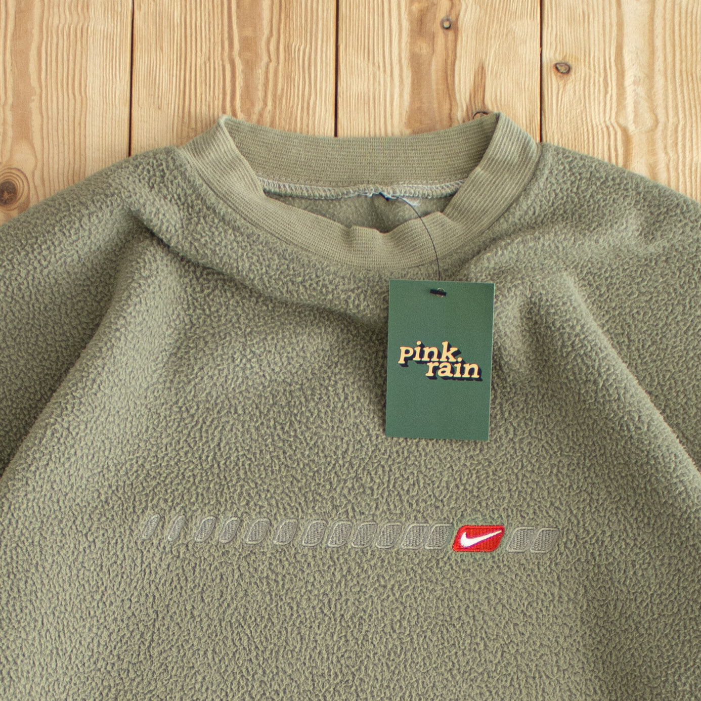 (S/M) Nike Swoosh Vintage Embroidered Fleece Sweatshirt Khaki