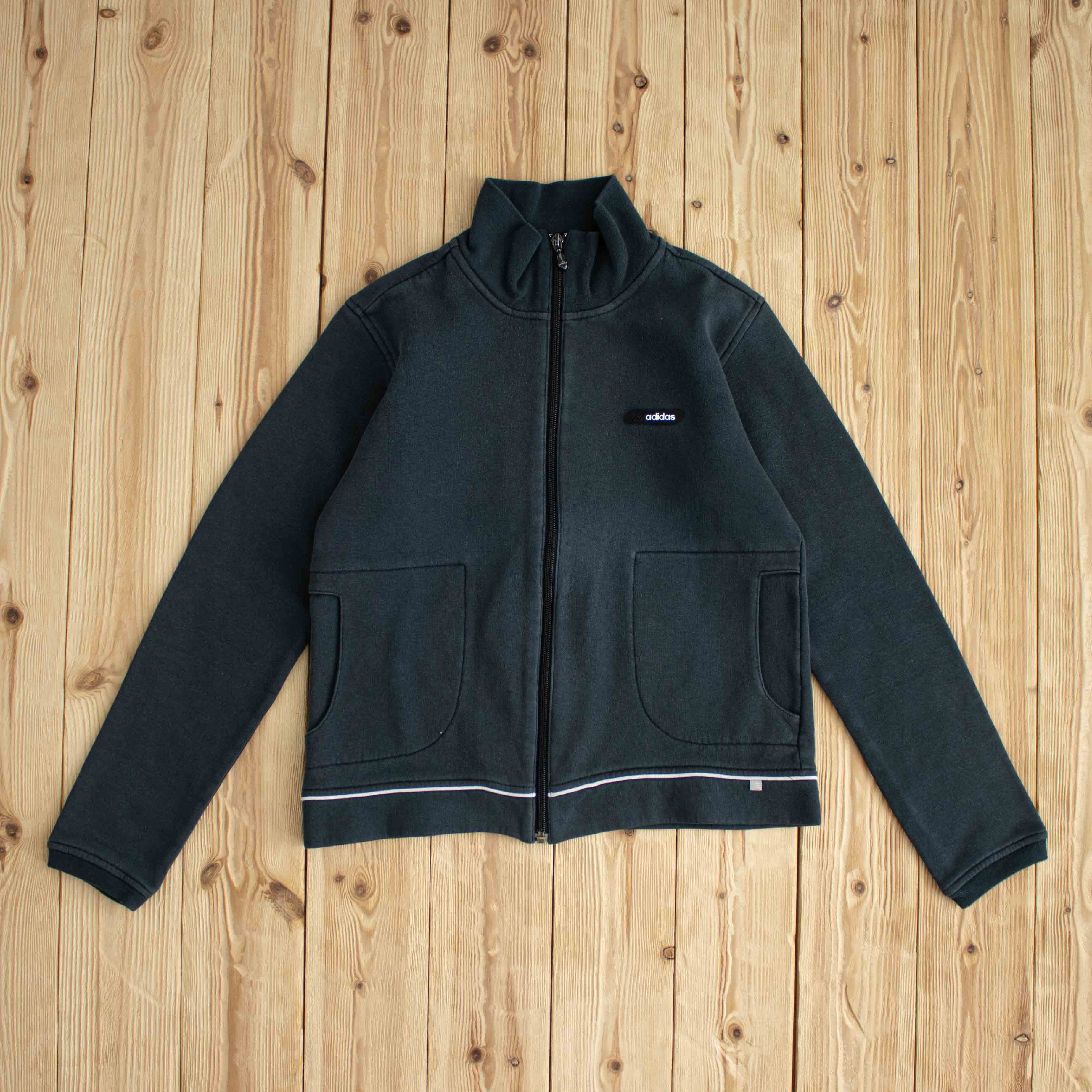 (XS) Adidas Vintage Embroidered Full-Zip Sweatshirt Black