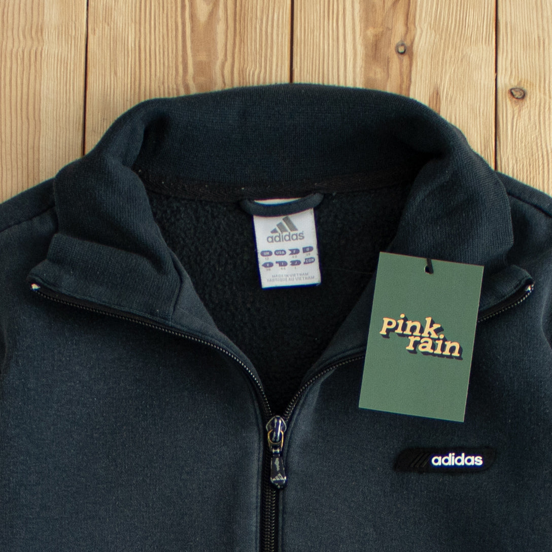 (XS) Adidas Vintage Embroidered Full-Zip Sweatshirt Black
