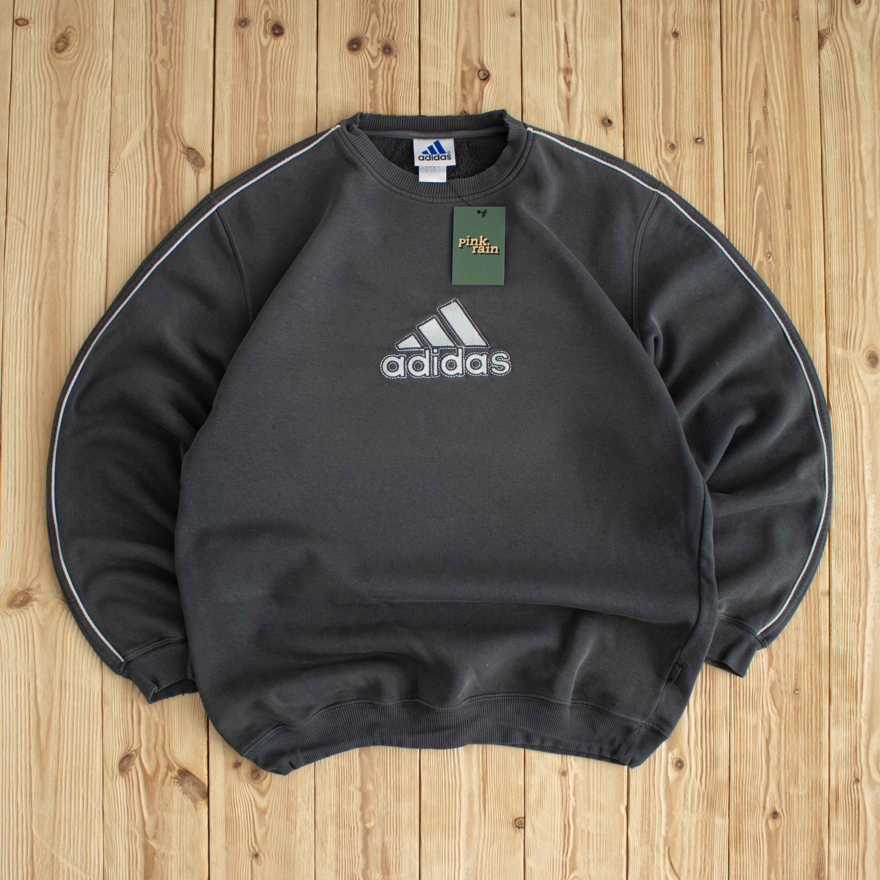 (L) Adidas Logo Vintage Embroidered Sweatshirt Gray
