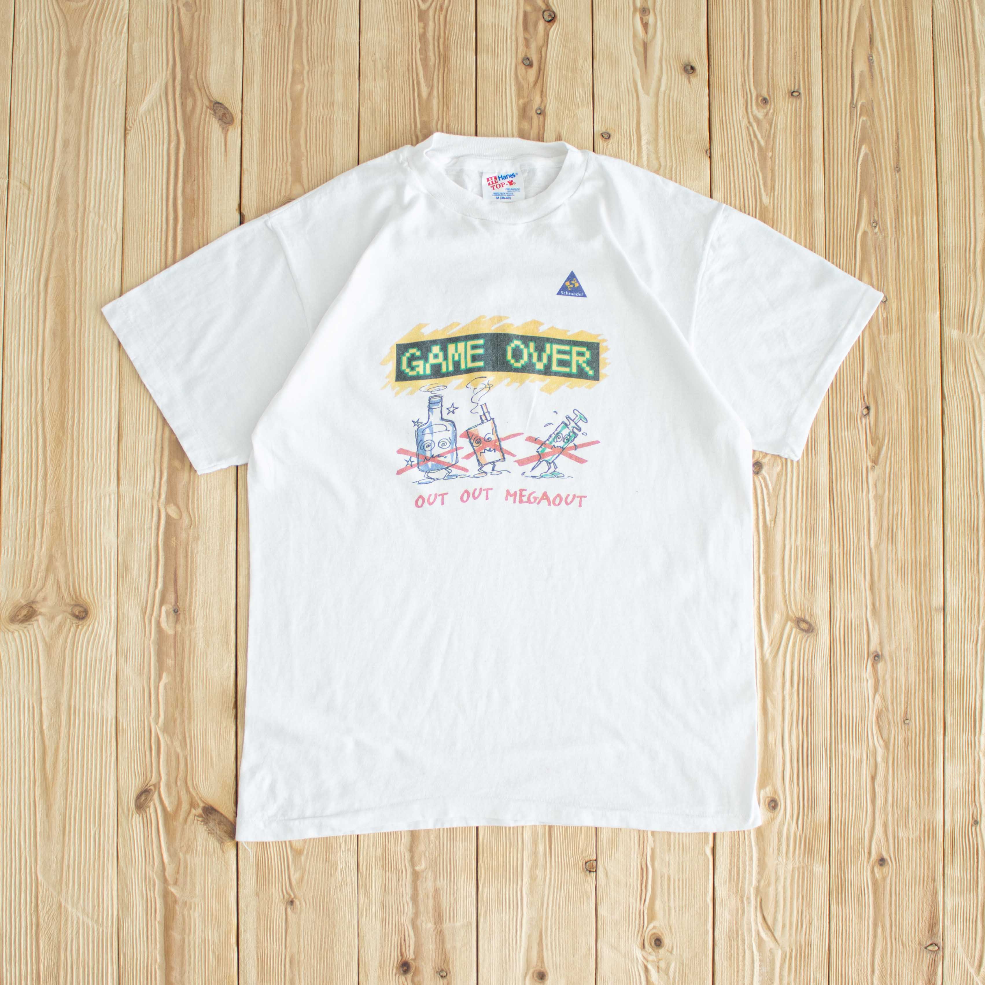 (S/M) Game Over Vintage Megaout Printed T-Shirt White