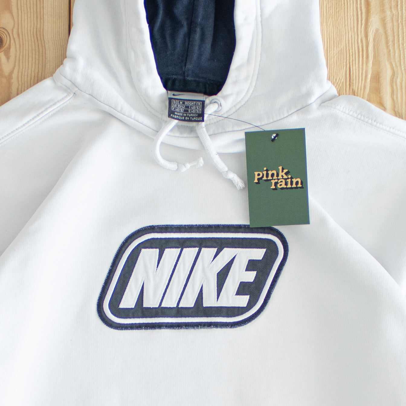 (M) Nike Spell Out Vintage Embroidered Hoodie White