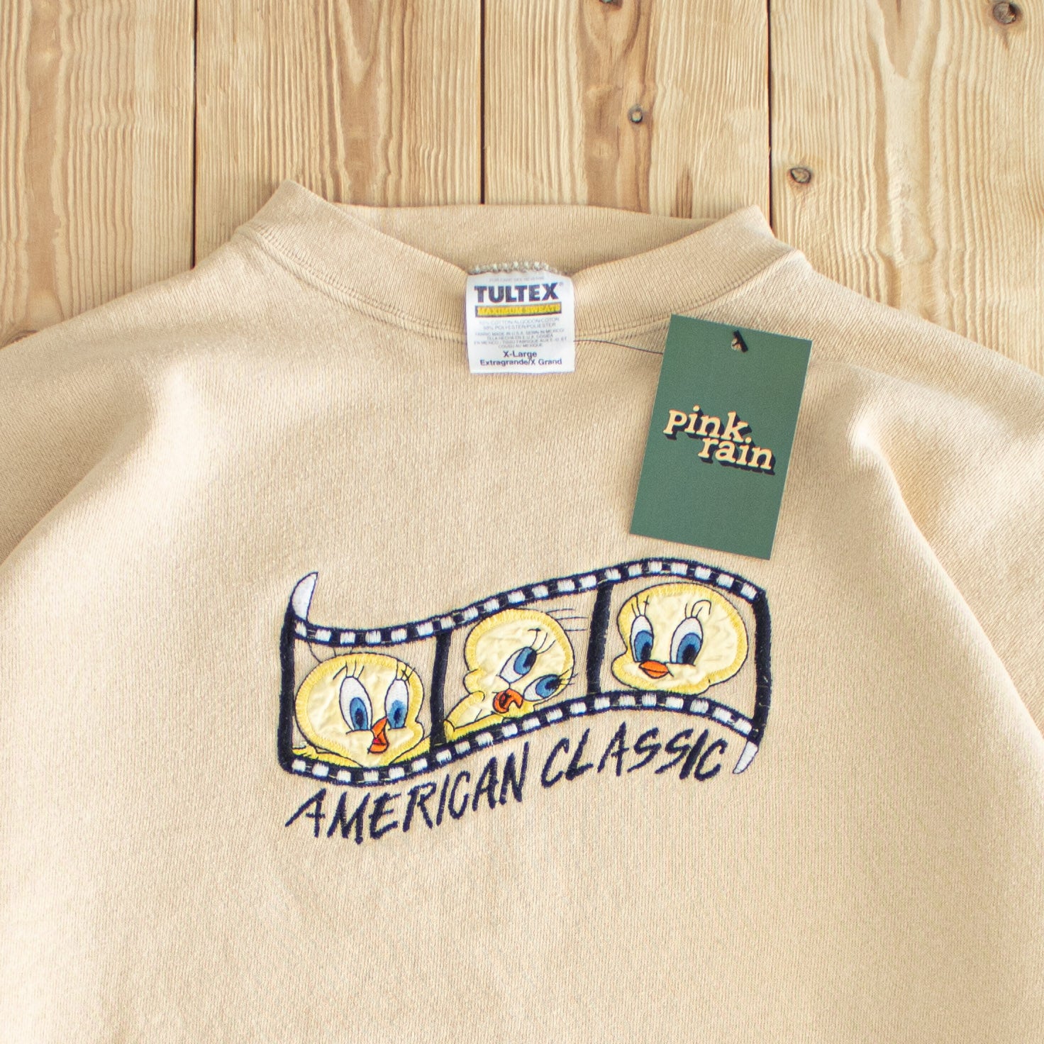 (M) Tweety American Classic Vintage Embroidered Sweatshirt Yellow