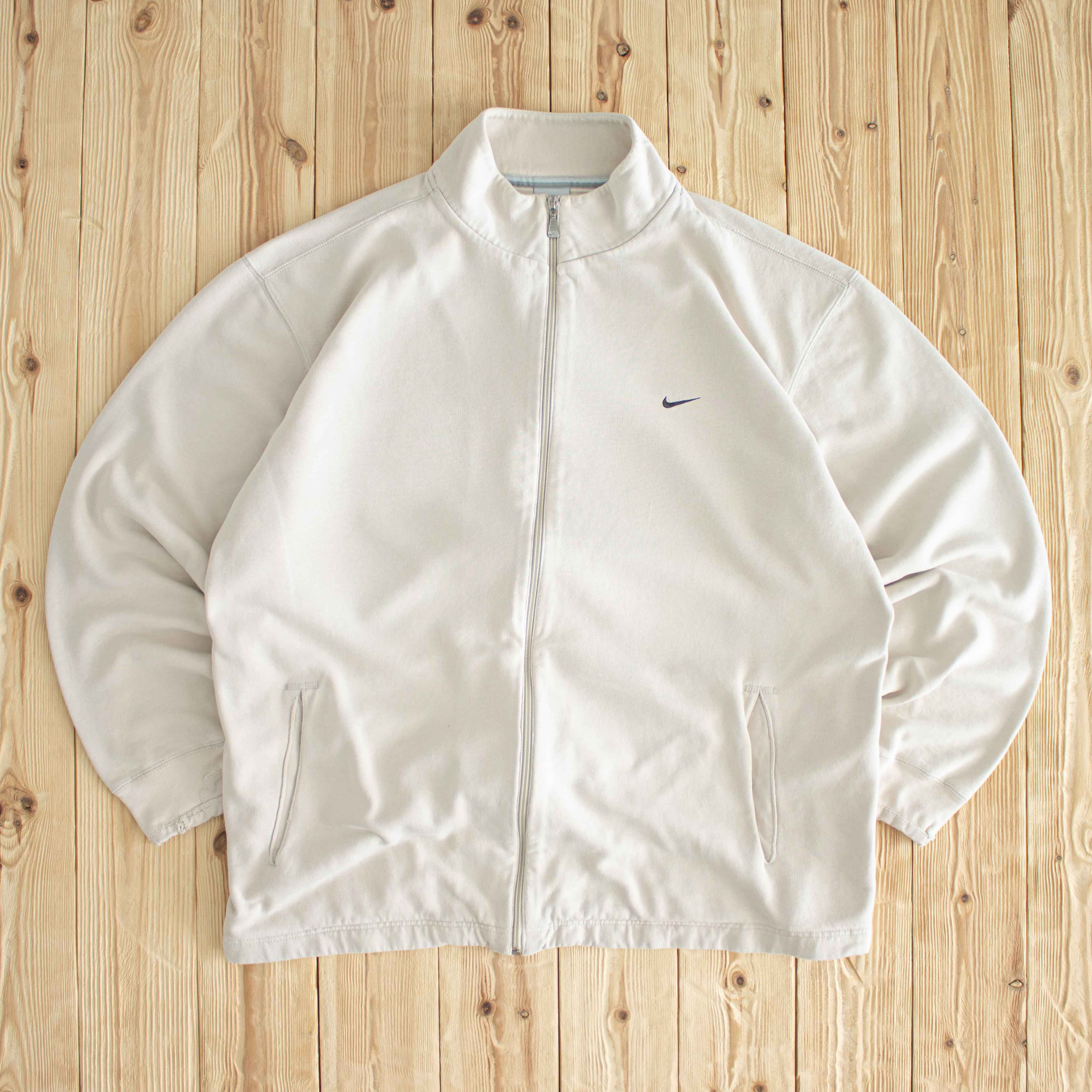 (XL) Nike Vintage Full-Zip Embroidered Sweatshirt Beige