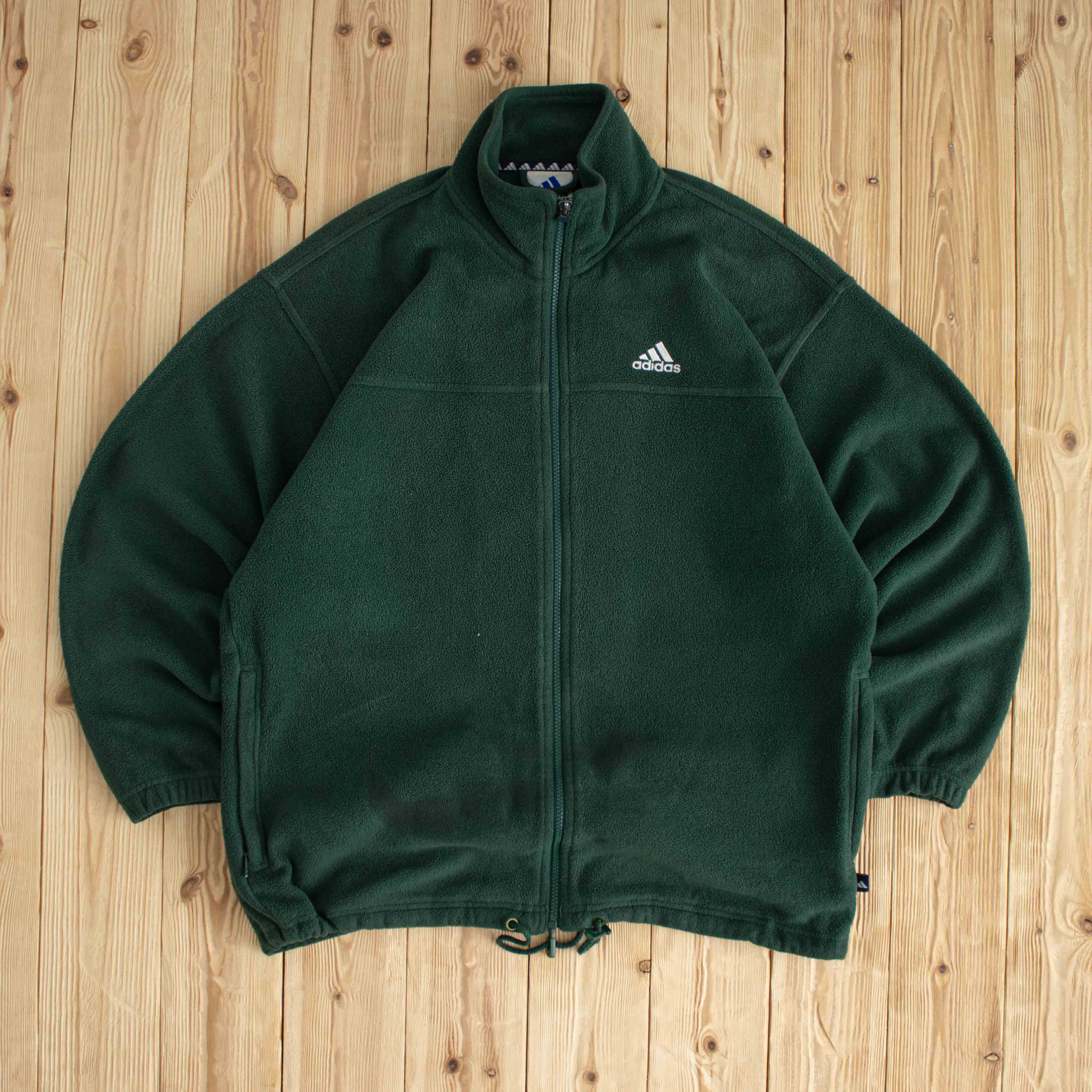 (L) Adidas Vintage Embroidered Fleece Full-Zip Sweatshirt Green