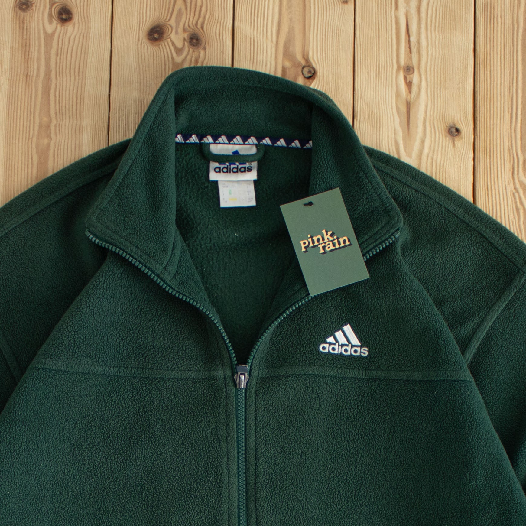 (L) Adidas Vintage Embroidered Fleece Full-Zip Sweatshirt Green