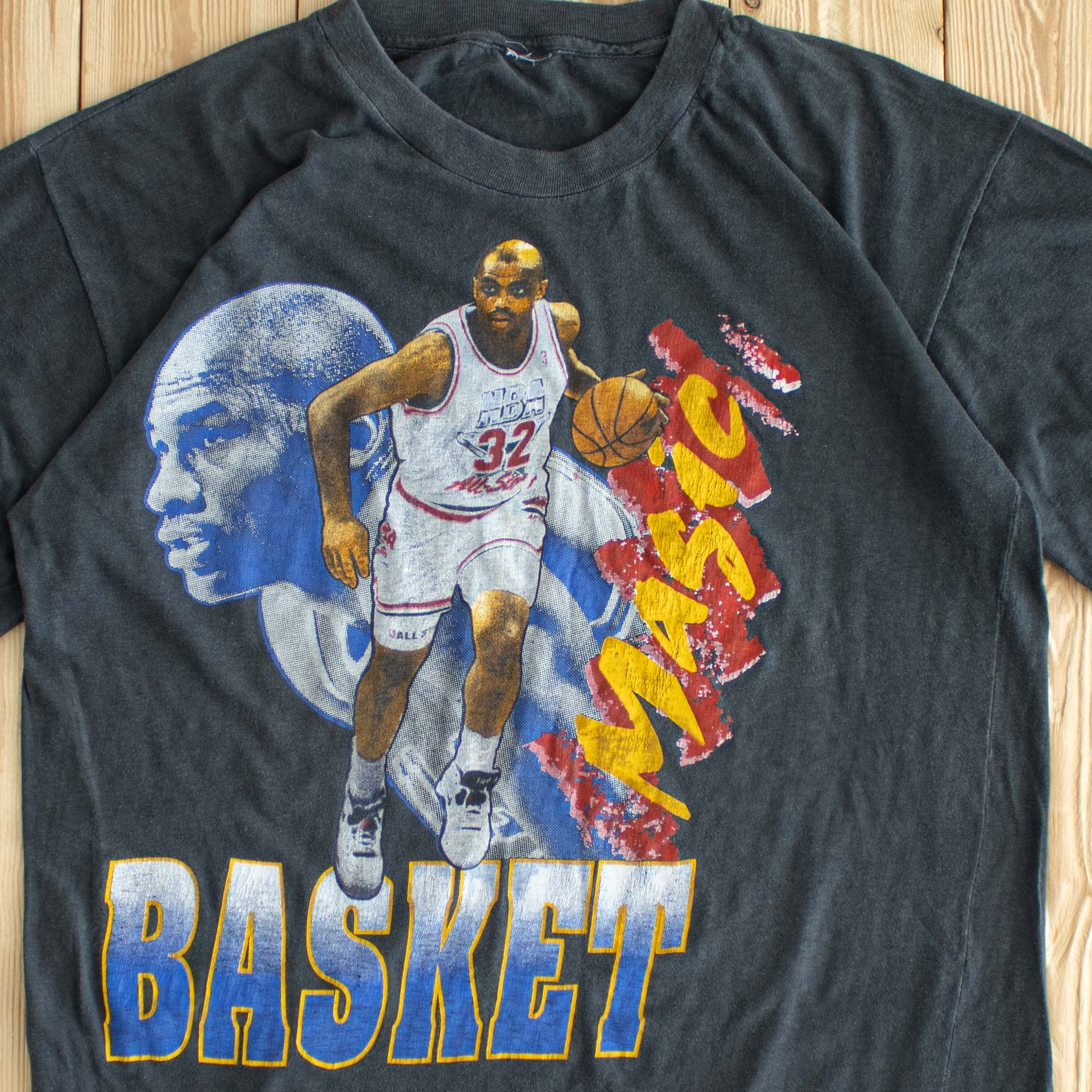 (M) Single Stitch Charles Barkley Magic Basket MJ Vintage T-Shirt Gray
