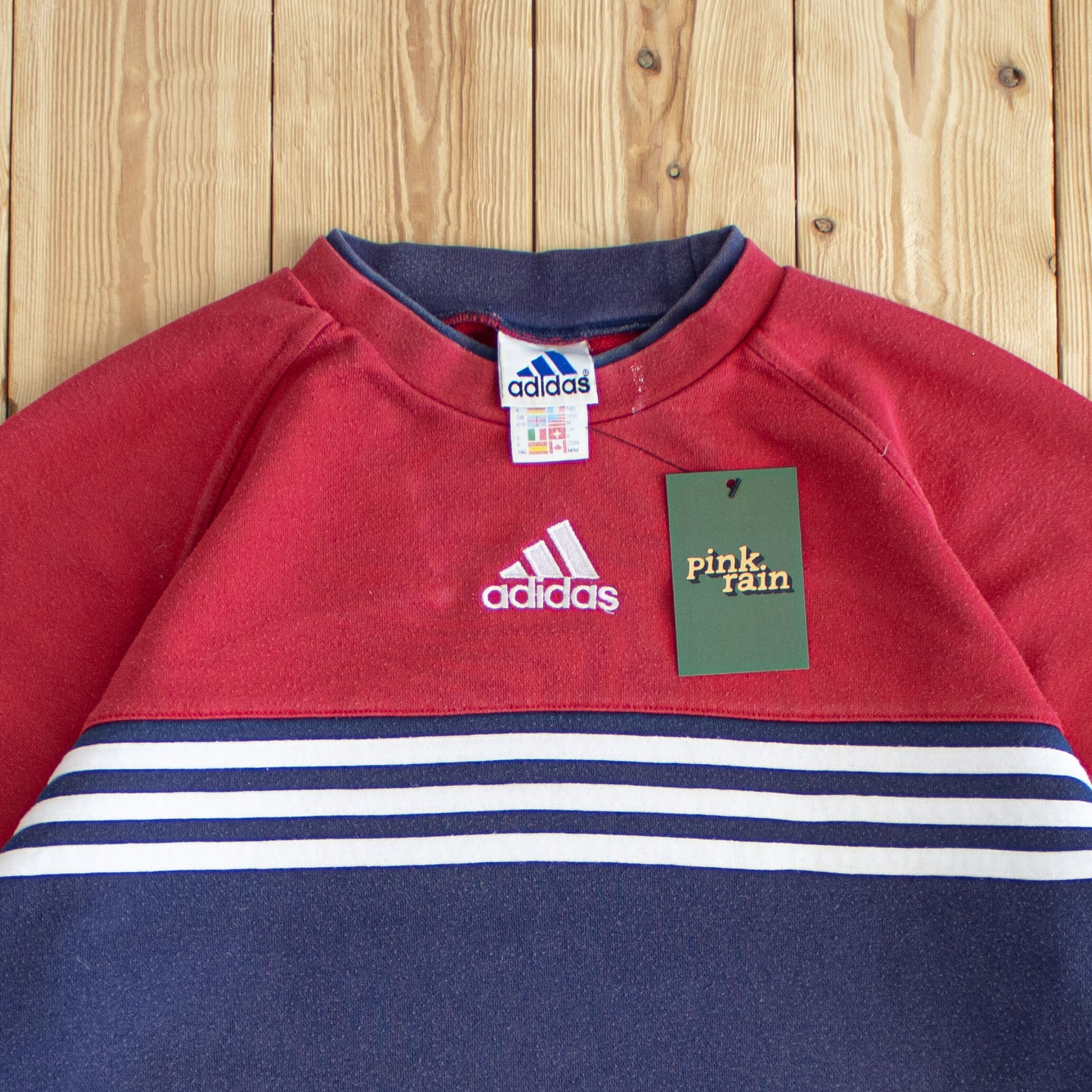 (L) Adidas Center Logo Vintage Embroidered Sweatshirt Blue